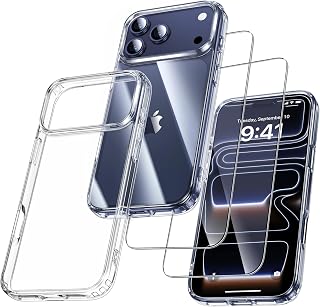 UniqueMe für iPhone 17 Pro Max Hüle - Handyhüle für iPhone 17 Pro Max Case, Rundumschutz Hüle Set Schutzhüle Cover, 1 Handyhüle & 2 Schutzfolie - Transparent