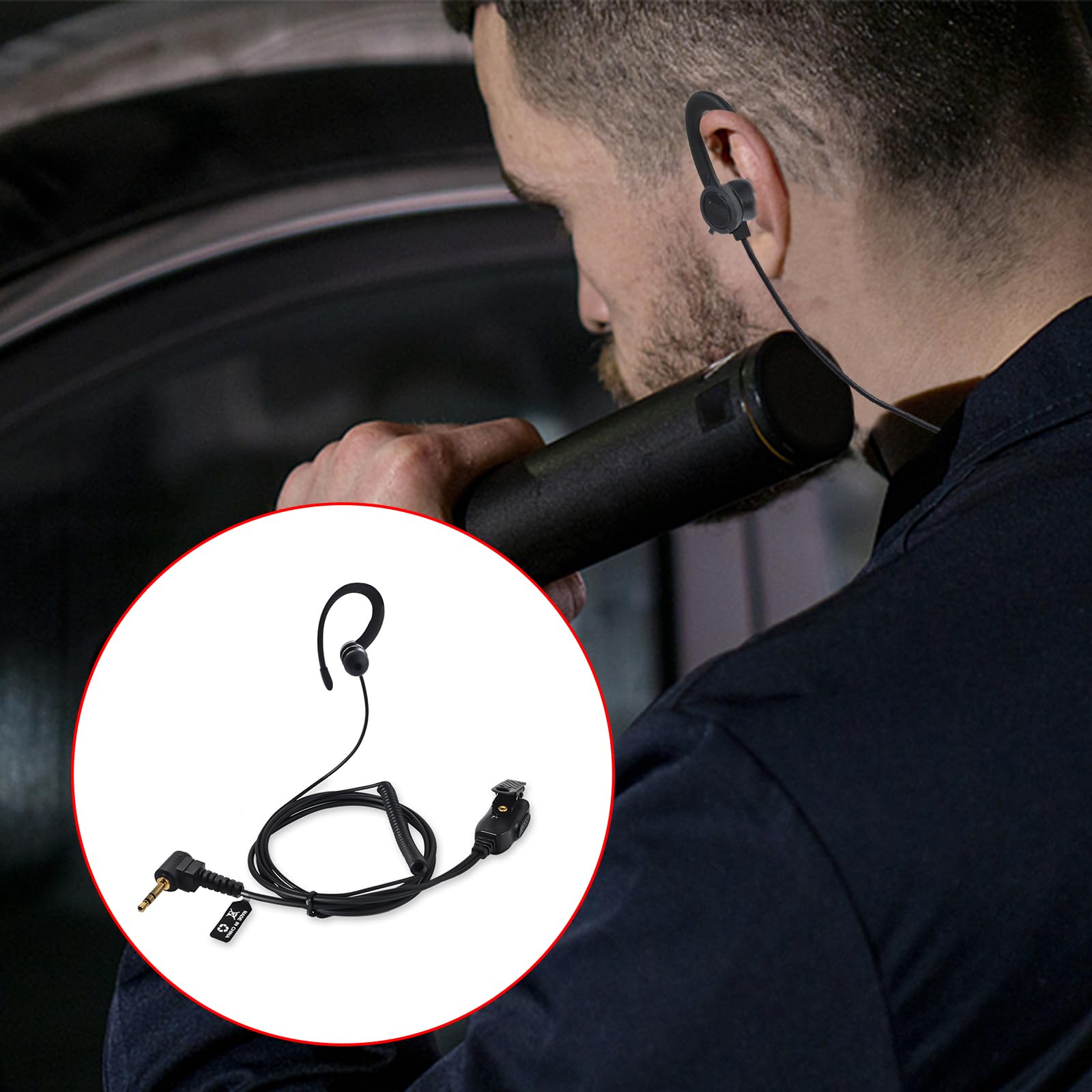 UAYESOK Zestaw słuchawkowy z 1 pinem, 2,5 mm, typ G Security słuchawki do Walkie Talkie Motorola Talkabout TLKR T92 H20 T60 T80 T82 XT180 radiowe, z mikrofonem PTT i zatyczkami do uszu (2 sztuki)