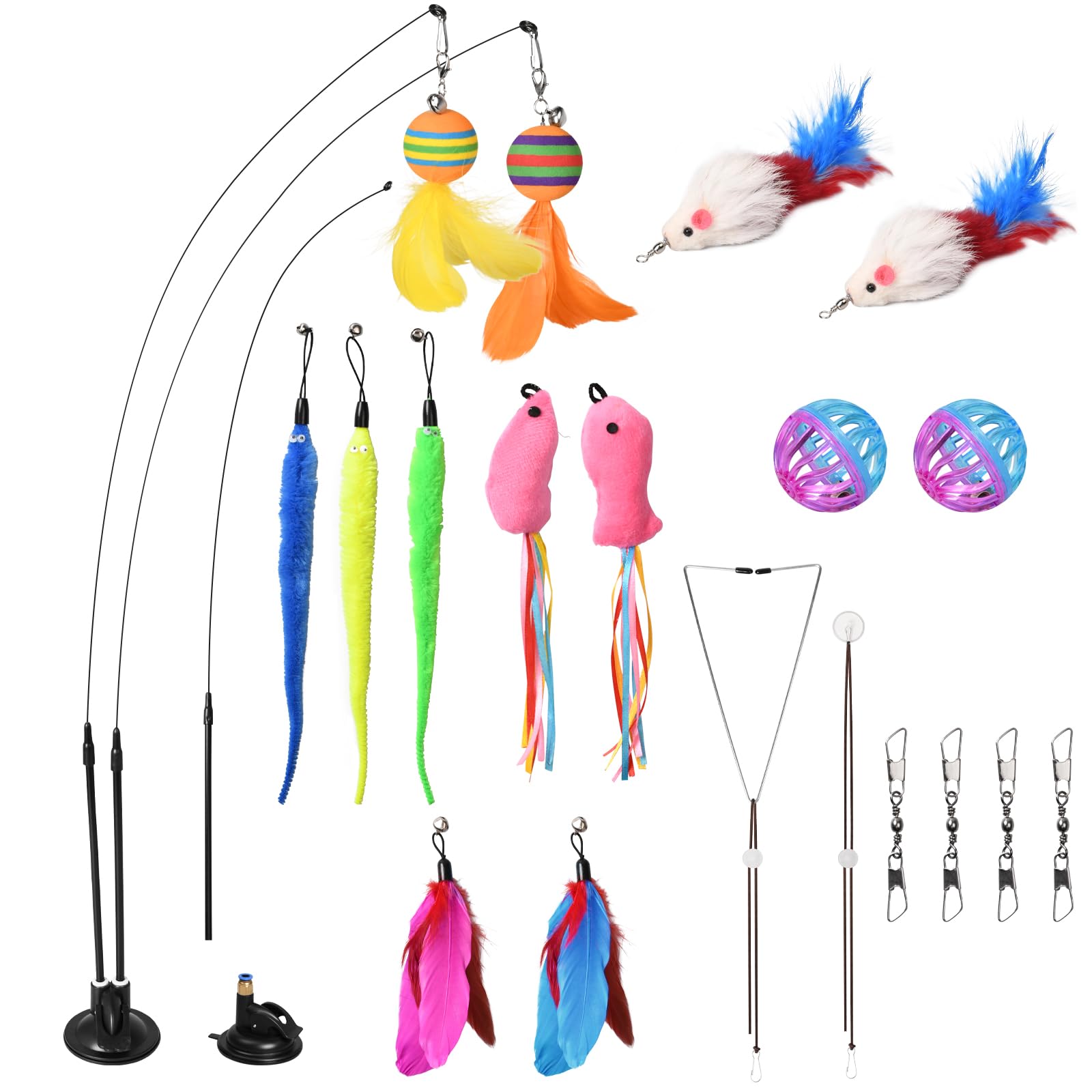 Pumwoy Juguete Interactivo para Gatos, Juguete Pluma de Gato, Juguetes para Gatos Varita para Gatos, Juguete de Gato Pluma con Ventosa para Colgar la Puerta para Gatos y Gatitos