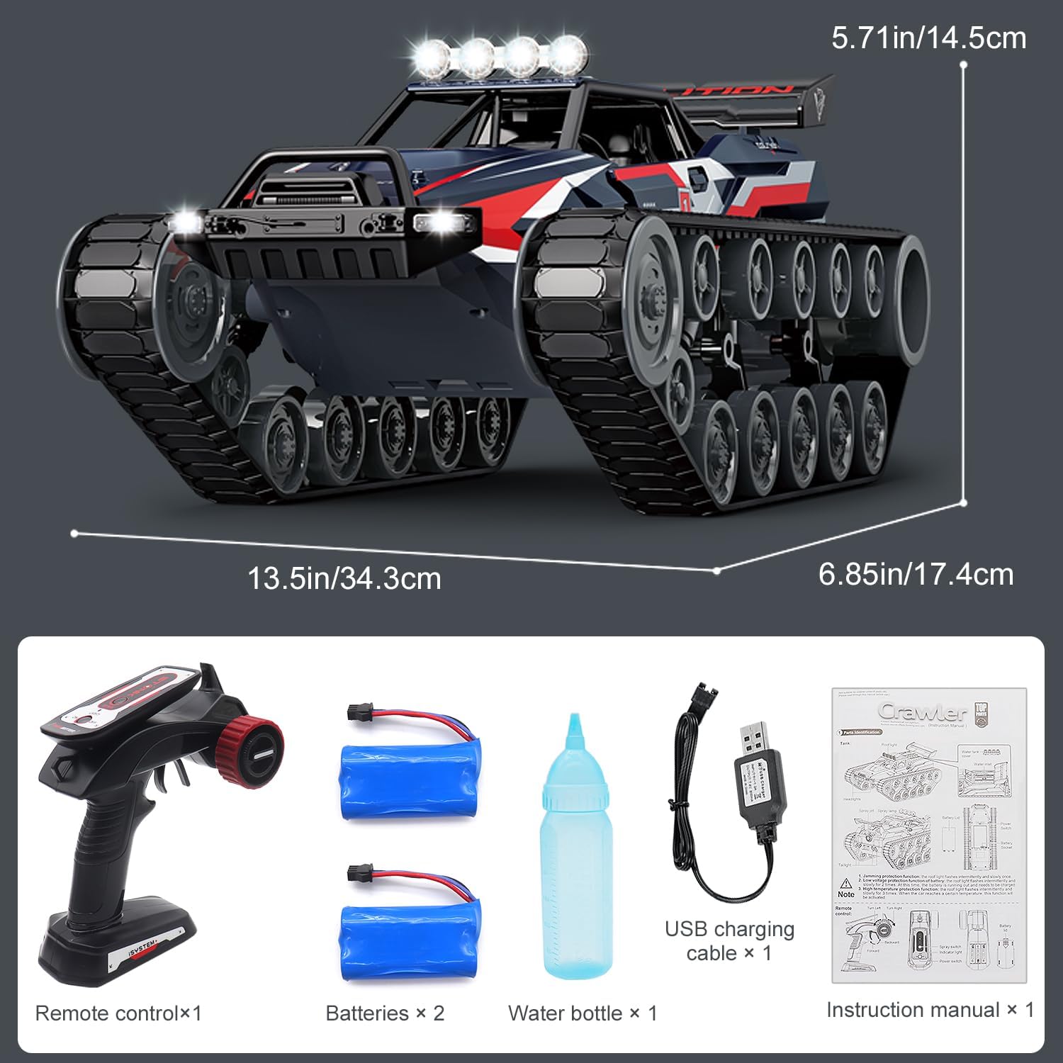 Fistone 1/12 Scale 4WD Remote Control Military Crawler Tank - 2.4GHz RC Off-Road Vehicle for Kids & Adults | Drift Tank RC Car