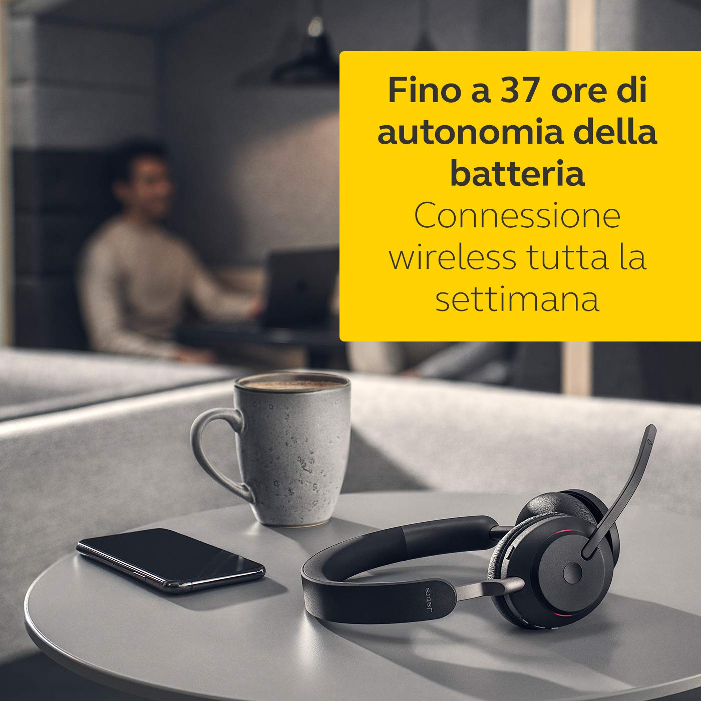 Jabra Evolve2 65 Wireless PC Headset – Noise Cancelling, Tutte le piattaforme, Dongle USB-C, Nero, Stereo