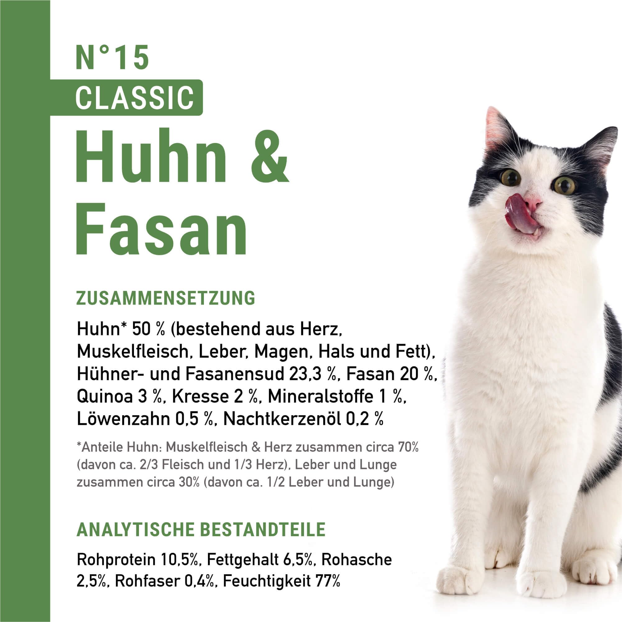 catz finefood Classic N° 15 mokra karma dla kurczaków i bażantów - Gourmet mokra karma dla Twojego kota bez cukru i zbóż, bezglutenowa – z dużą zawartością mięsa, Made in Germany (6 x 800 g puszek)