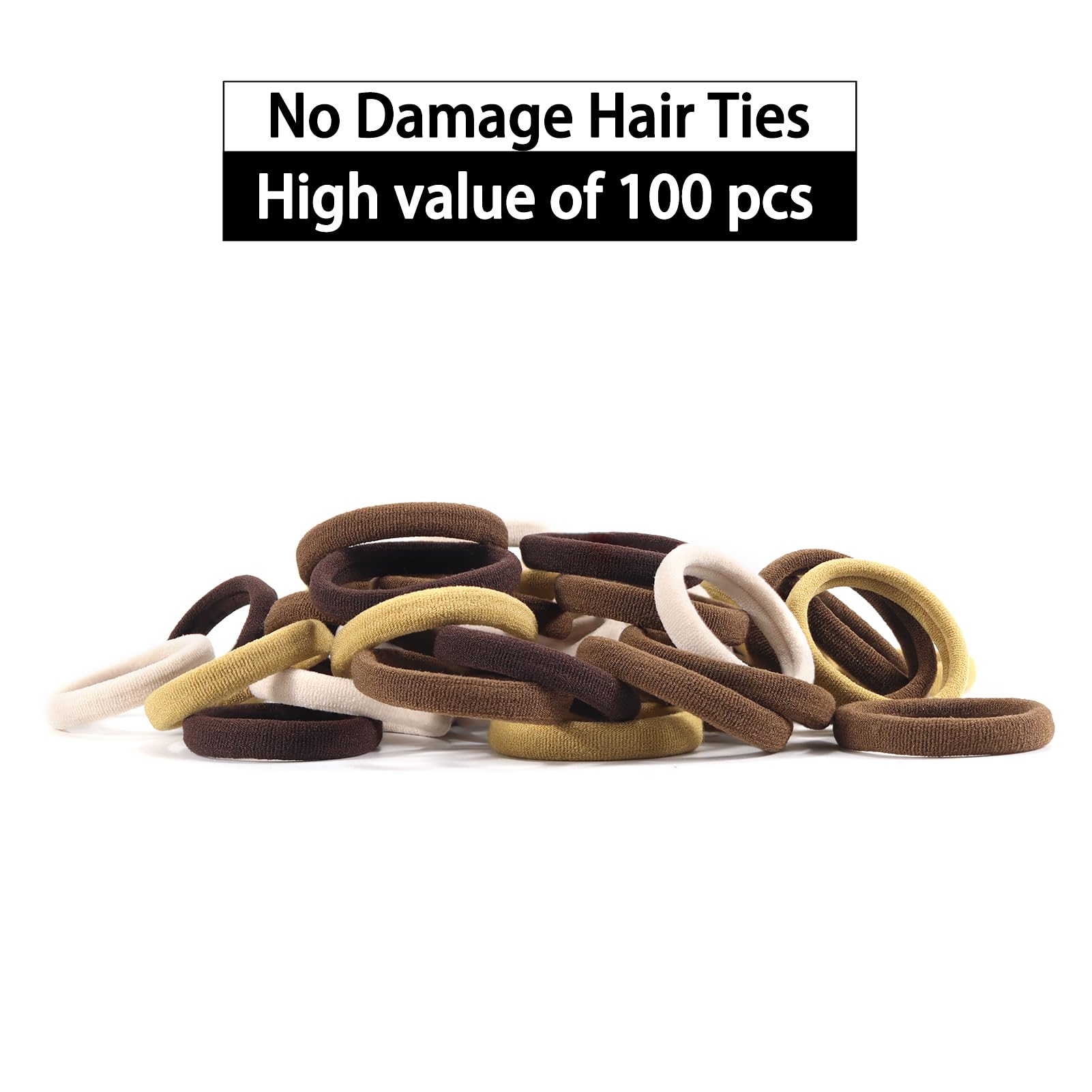Paquete de 100 lazos sólidos para el cabello para mujer, gruesos, suaves, sin costuras, coloridos, bandas elásticas para el cabello (marrón mezclado)