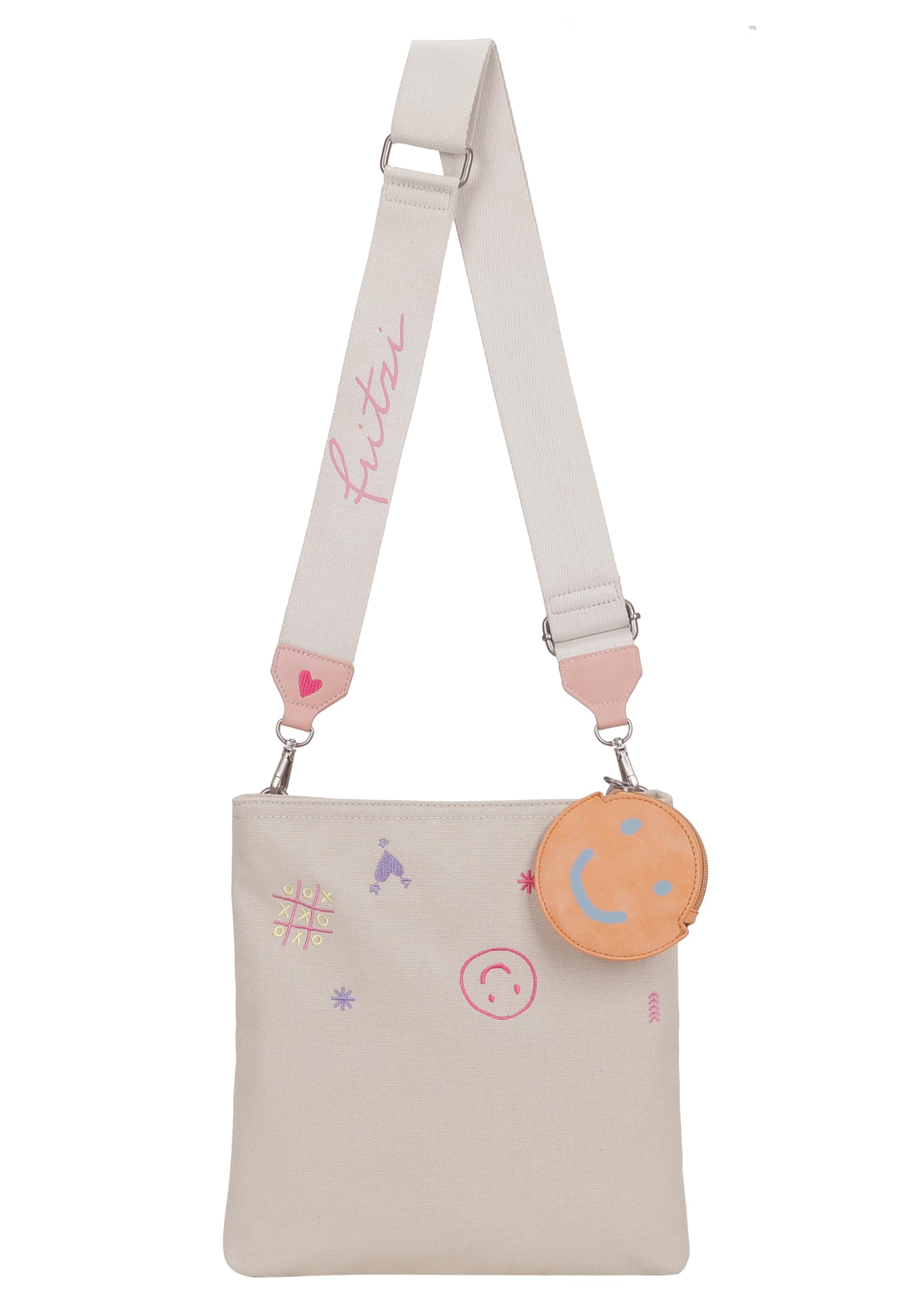 Fritzi Ronja Cross Limited Embro Fun Canvas Crossbody Damen Umhängetasche Schultertasche Freizeit Alltag Reißverschluss Canvas 31 x 29 x 3 cm, Beige