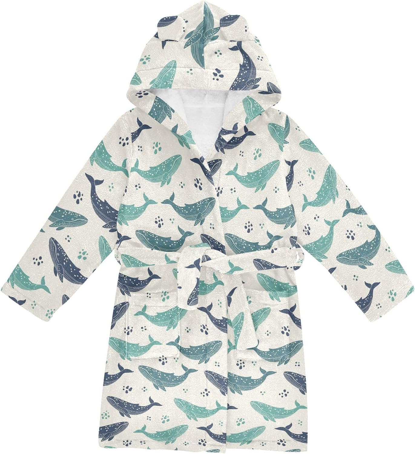 senya Whales Cute Toddler Hooded Bathrobe Kids Soft Plush Bath Towel Robes for Boys Girls 2-12 Years