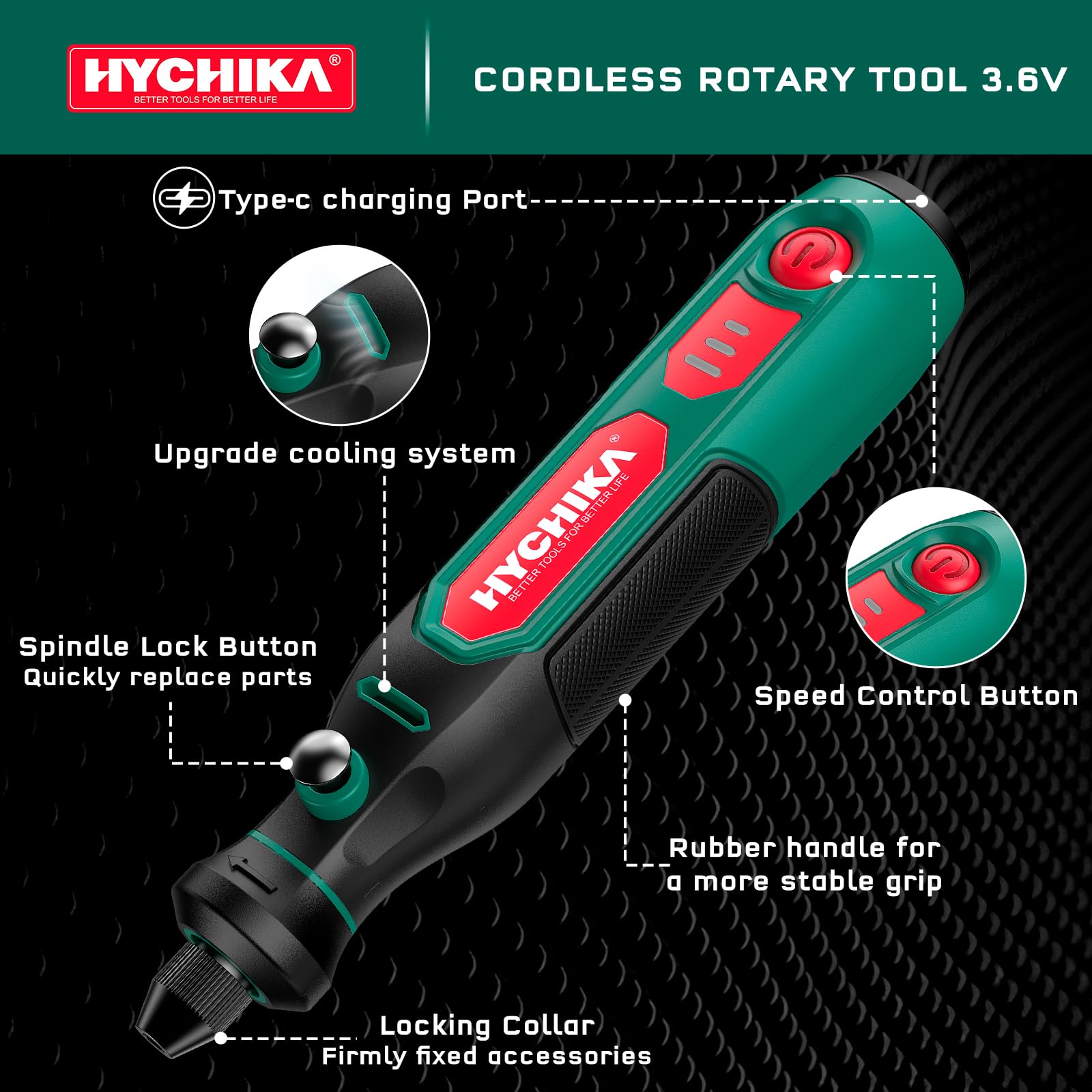 HYCHIKA Rotary Tool Kit - 89 Accessories, Cordless & FREE SHIPPING -3