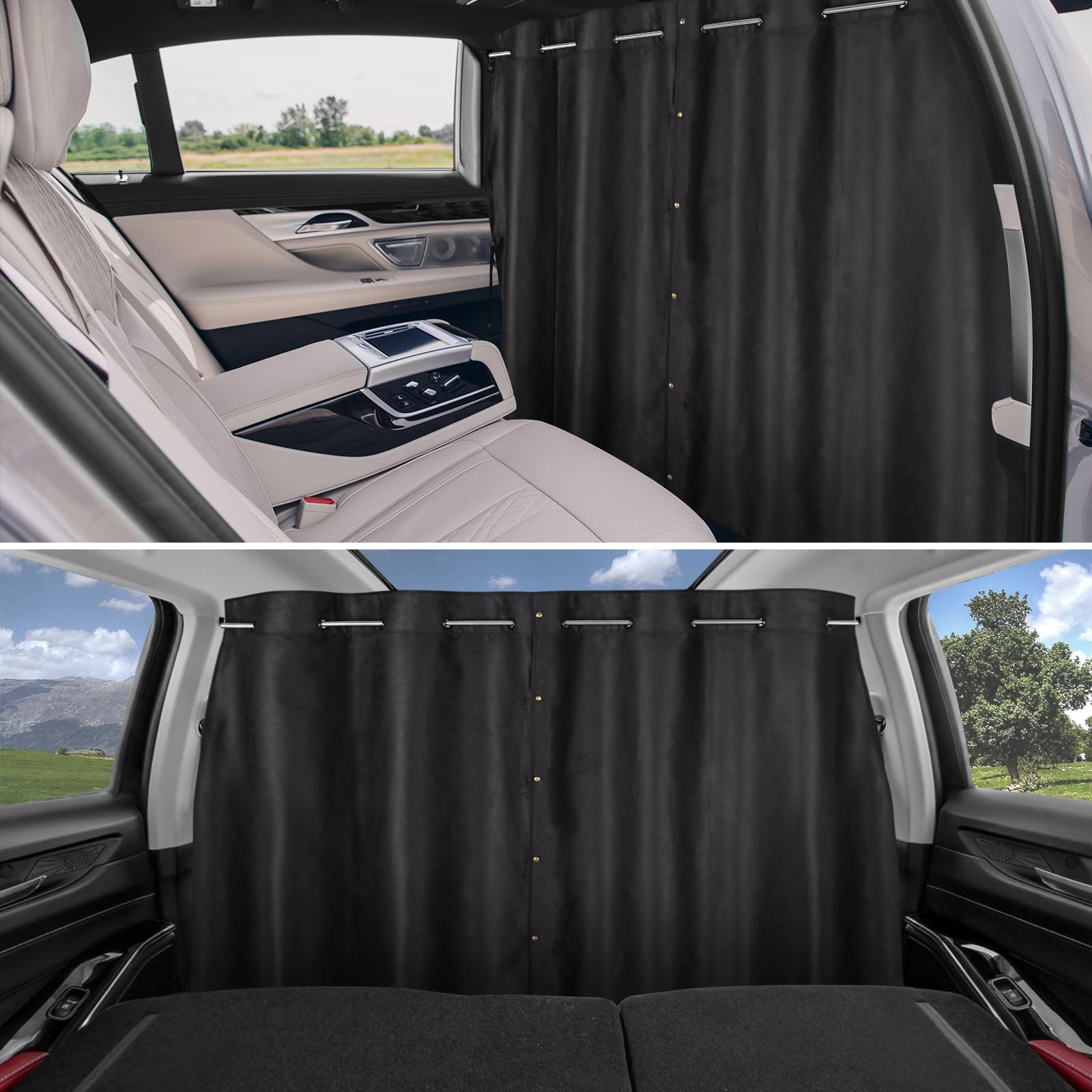 XCBYT Tende per auto Privcay – Tende divisorie per auto da campeggio, con barra trasversale in acciaio inox, lunghezza regolabile, tende per finestrini auto, furgoni, SUV, pickup, camion, viaggi,