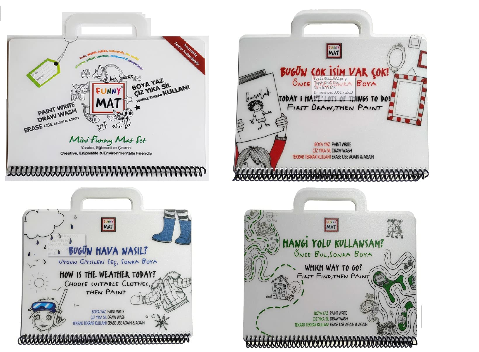 bsd gifted Washable Reusable Silicone Coloring Mat,Dry Erase Tablecloth,Easy to Clean,Kids Motor Skills improvement,BPA Free,No Harsh Chemicals,100% Safe Plastic by Funny Mat (Travel - Set of 4)