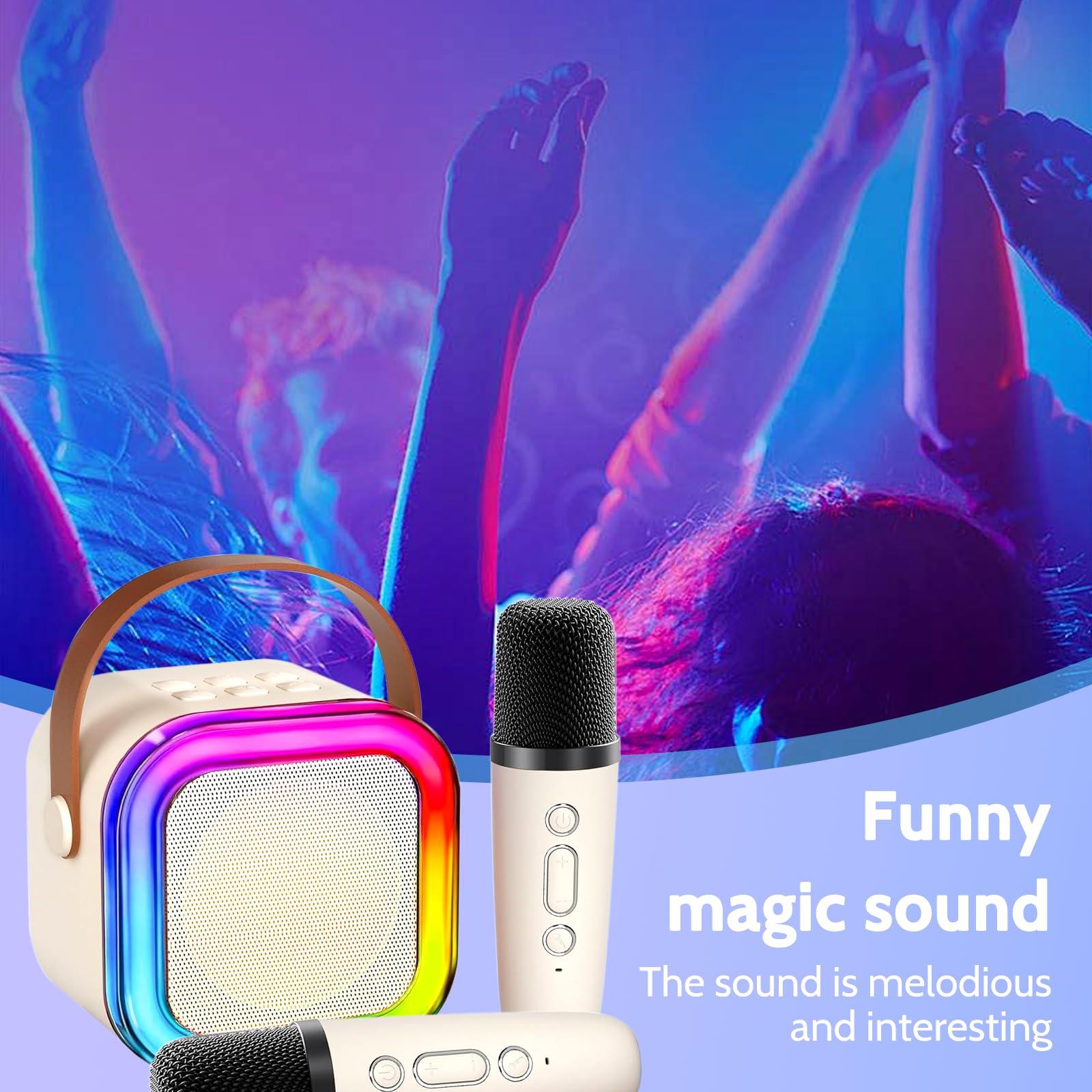 Maszyna do karaoke dla dzieci i dorosłych, mini maszyna do karaoke z 2 mikrofonami, przenośny głośnik Bluetooth z efektami głosowymi i diodami LED, mikrofon do karaoke, zabawka dla dzieci