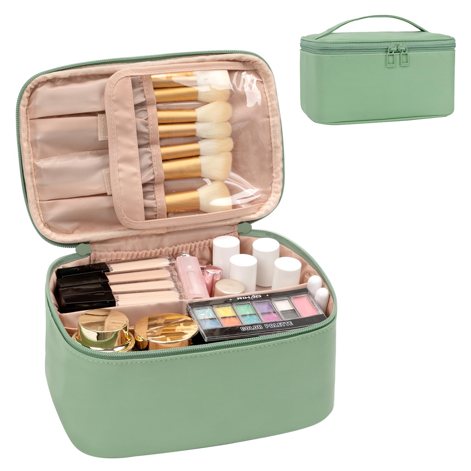 Travel Makeup Bag, Portable Cosmetic Bag with Makeup Brush Organiser Large Capacity Make up Case Water-Resistant Toiletry Bag for Women Travel Essentials — view 15