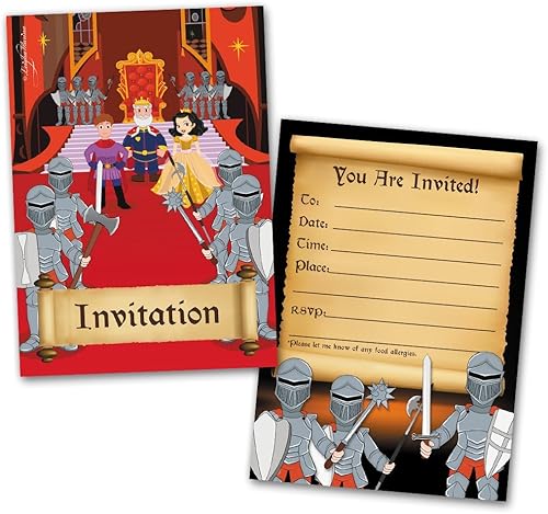 Miniatura 1 de Tarjetas de invitación de fiesta de caballeros para niños, 20 invitaciones y 20 sobres, rellena las notas de felicitación en blanco, multiuso,