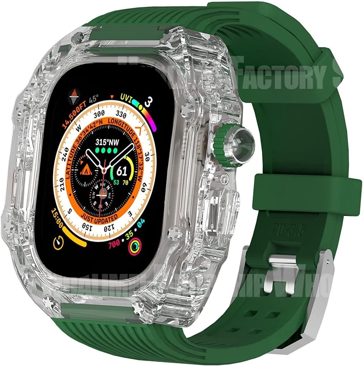 Transparent Watch Band Mod Kit Case，For Apple Watch Ultra 49MM Series 8 7 45MM Sport Clear Cover Silicone Band，For iWatch 6 5 4 44MM SE Wrist Strap