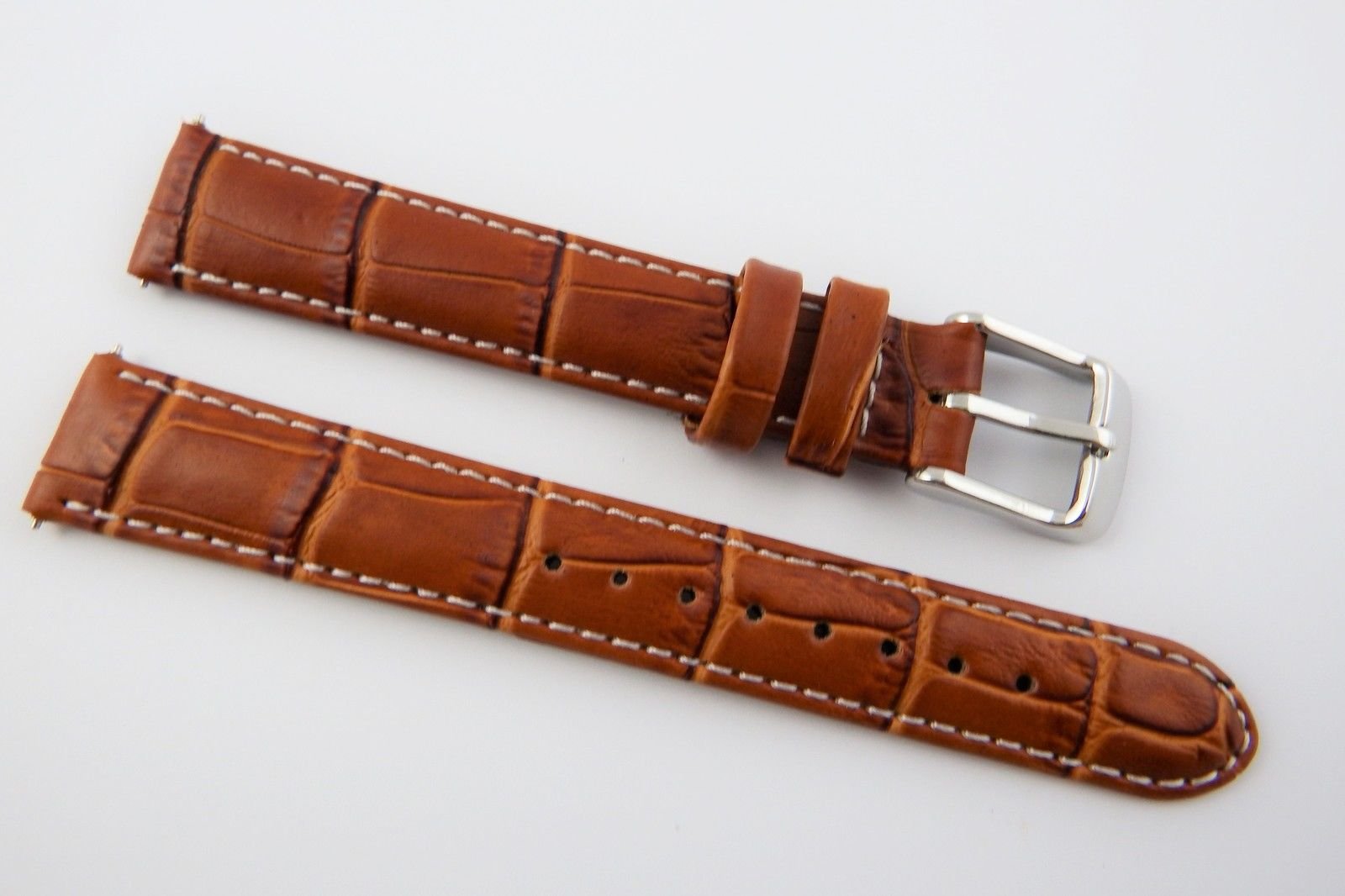 Jewellers Tools Women's White 10Mm Genuine Leather Mock Croc Watch Strap Band Crocodile Padded Ss Buckle Tan