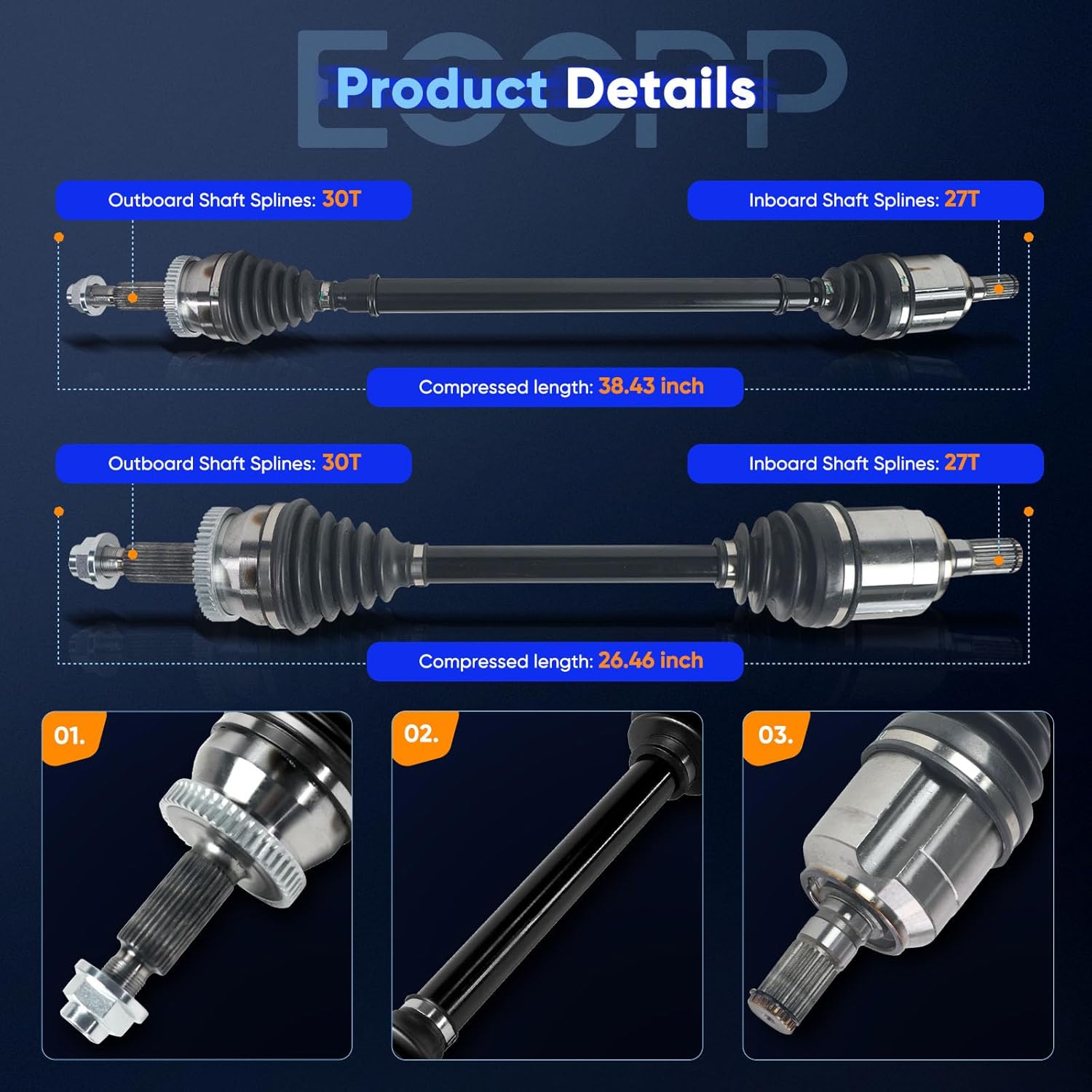 ECCPP CV Axle Shaft Assembly fit for Hyundai Sonata 2015-2019 for Kia Optima 2016-2020 49501C1250 49501D4250 49501C2260 NCV71001K 2PCS