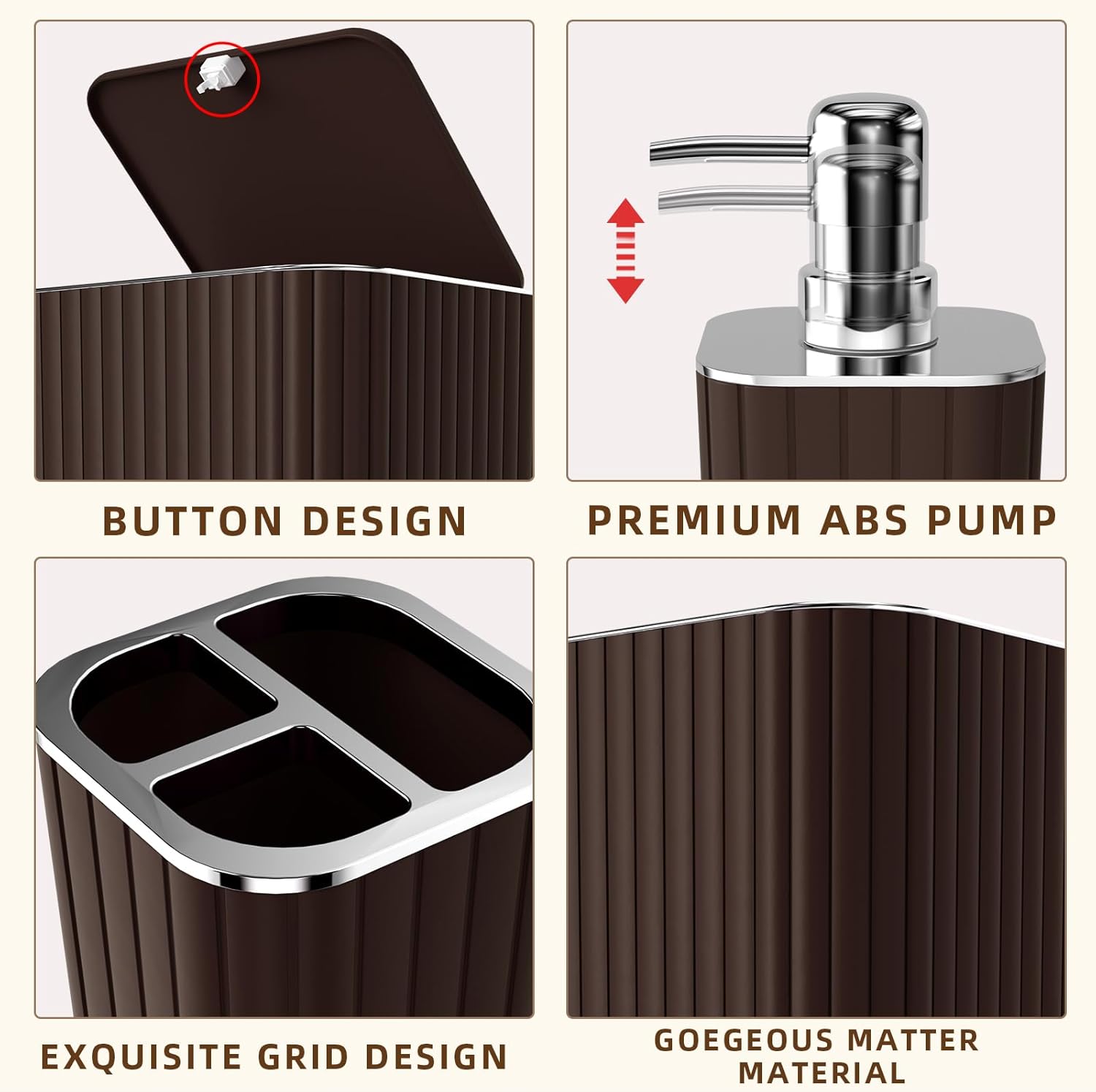Bathroom Accessories Set - 25PC Brown Bathroom Sets with Shower Curtain and Rugs, Bathroom Accessory Set, Brown Shower Curtain Set, Trash Can, Qtip Holder Dispenser & Soap Dispenser