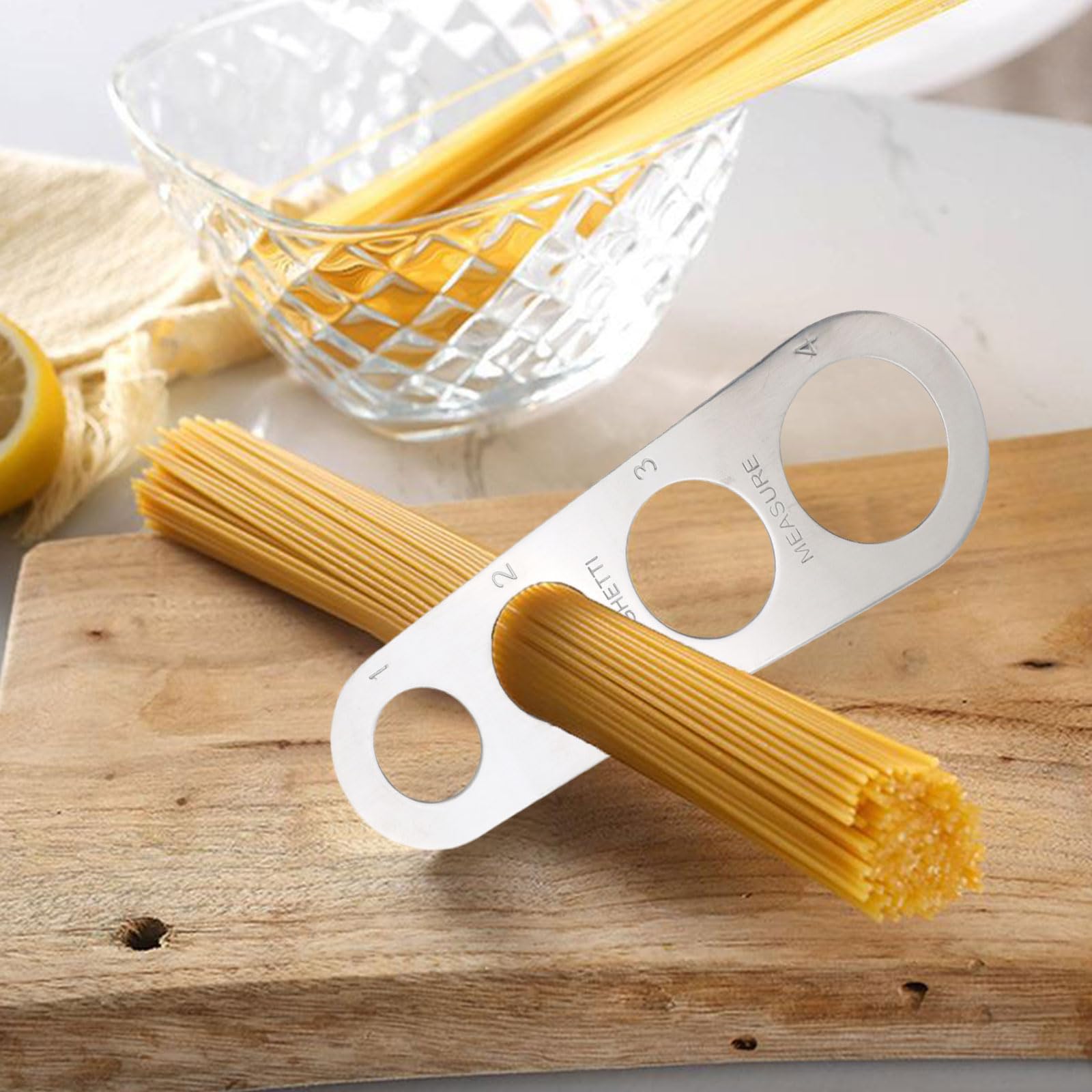 UILYNIU 3 Piezas Medidor de Espaguetis Acero Inoxidable, Herramienta de Cocina, Medidor de Espaguetis con 4 Agujeros Medidores, Porcionador de Espaguetis para Cocina Restaurante (Plata)