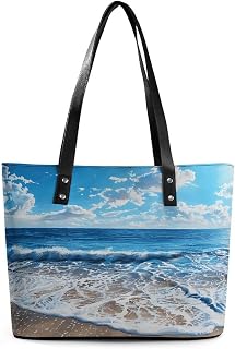 Ocean Sea Beach Tote Bag with Reinforced Bottom & Handles,Gym Bag Durable And Tip-proof,Weekender Bag to Top Zipper Closure,Daily Essentials