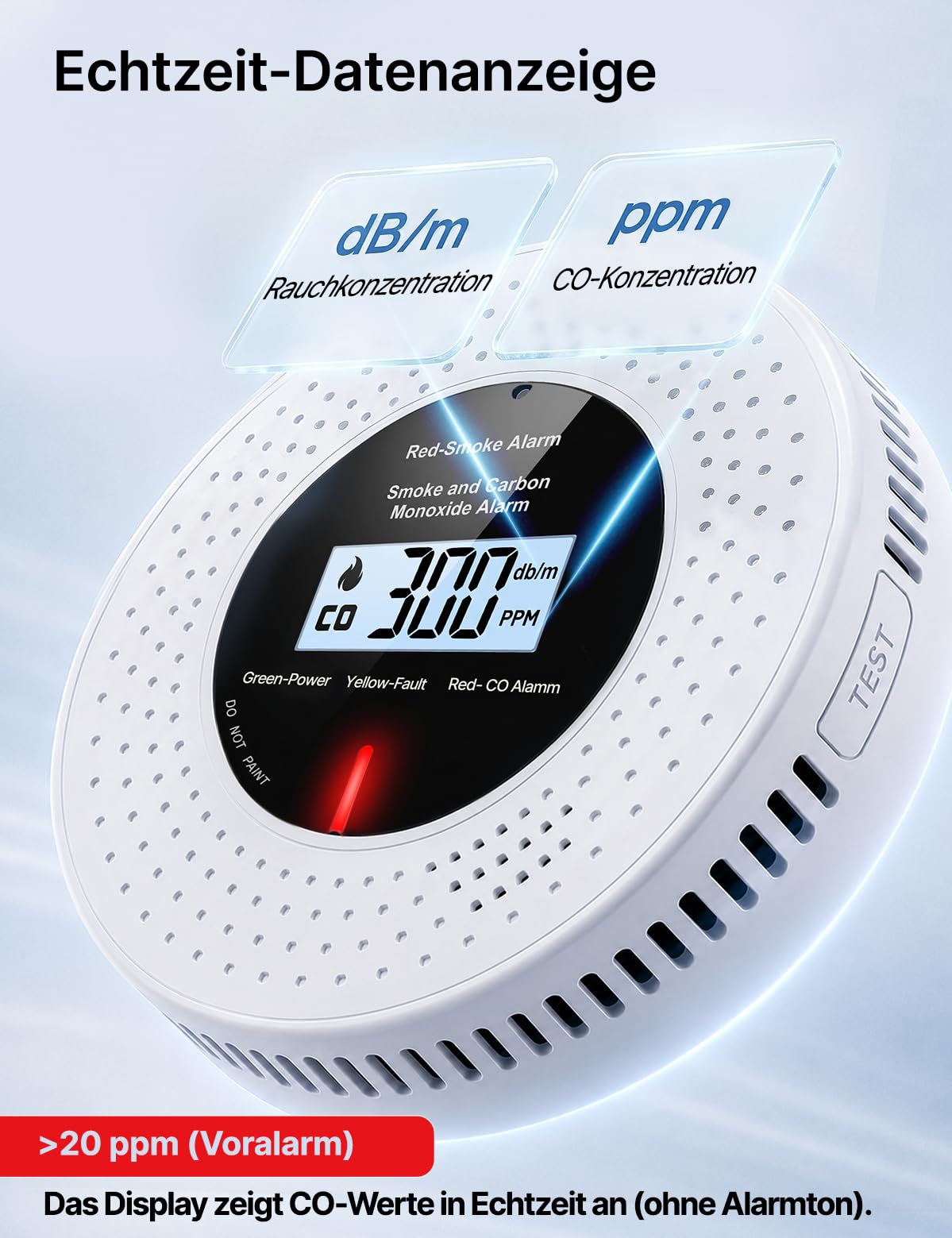 MOES Rauch- CO-Melder Smart, 10 Jahren Sensorlebensdauer, App-Alarm, 85 dB | Zigbee-Gateway erforderlich, LCD-Echtzeitdaten, App-Steuerun, Nach EN 14604 und EN 50291 geprueft, Batteriebetriebener