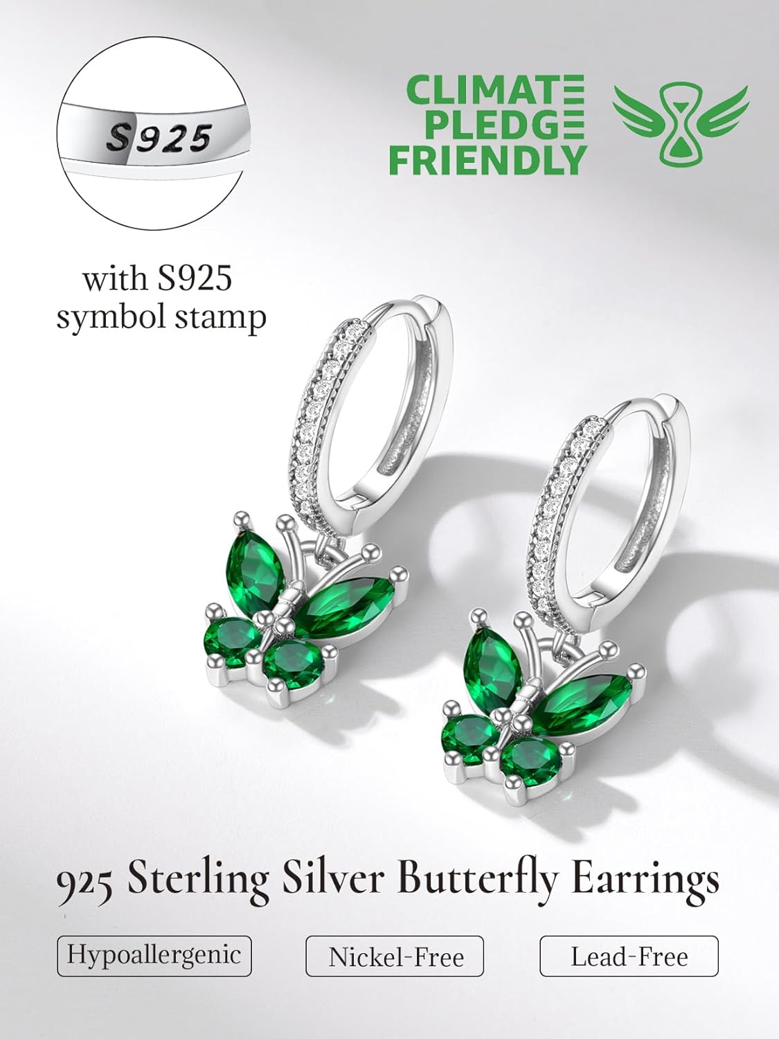 SILVERCUTE 925 Sterling Silver Butterfly Earrings - Hypoallergenic Birthstone Earrings for Women, Butterfly Dangle Earring,Dainty Birthday Gifts for Women/Her - Image 5