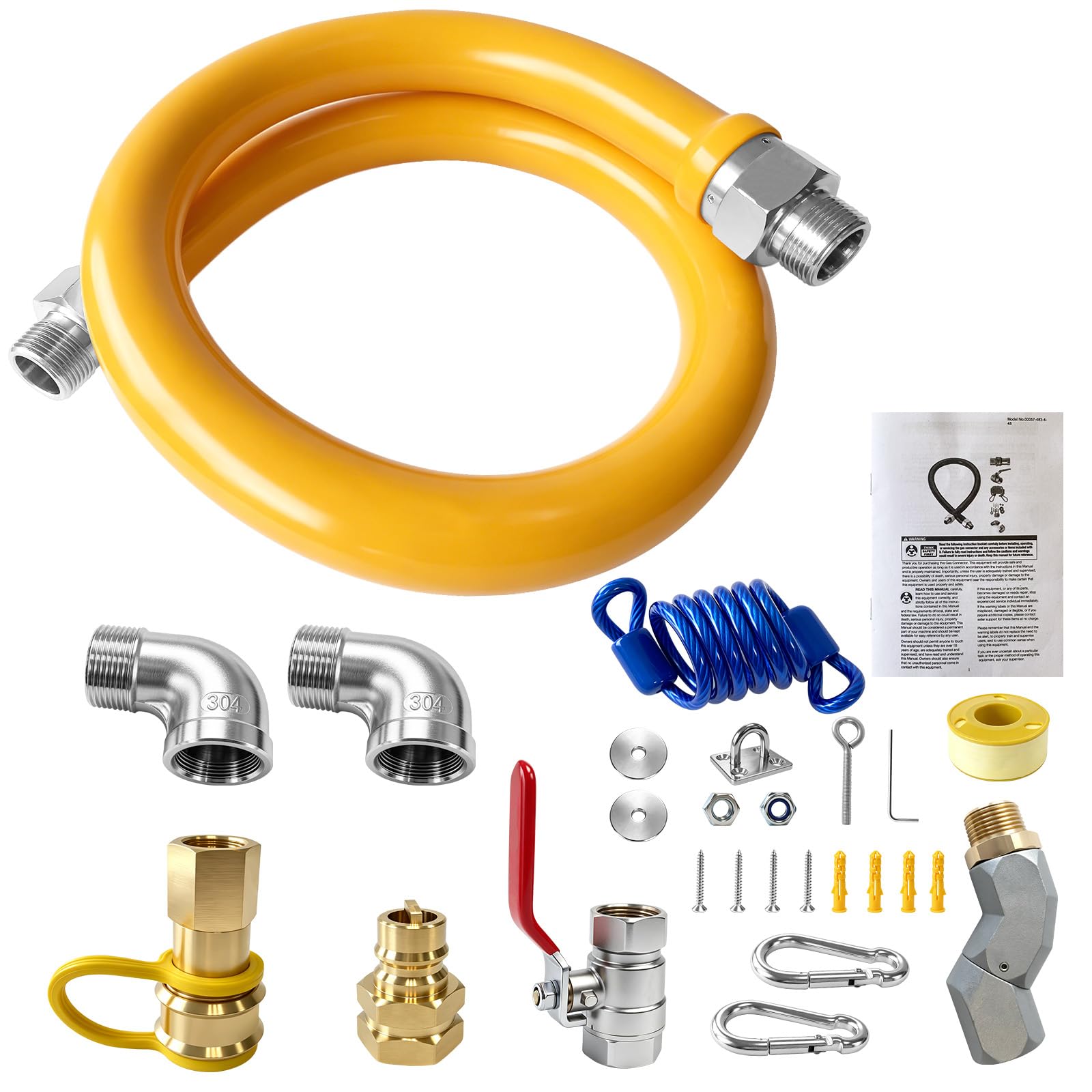 Flexibler Gasschlauch für gewerbliche Küche mit Schwenkkopf, Sicherheitssystem-Set für mobile Lebensmittelwagen, Reichweite und Fritteuse, mobiles Gasschlauch-Anschluss-Set mit 1,9 cm Schnelltrennung