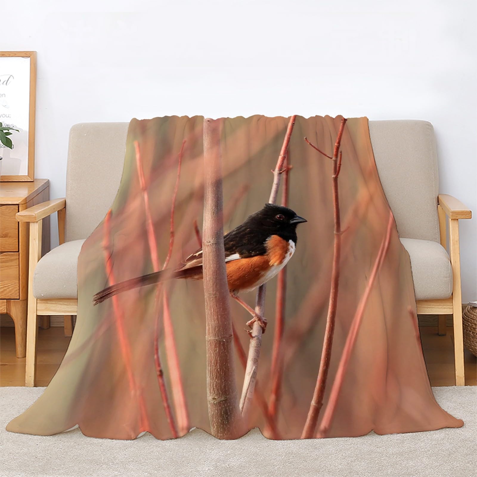 Kocyk Rudzik Czerwone Oko Koce Gałęzi Pojedynczy Ciepły Koc Miękki Ciepły, Puszysty Koc Sofa Flanelowa 180 x 200 cm na wszystkie pory roku