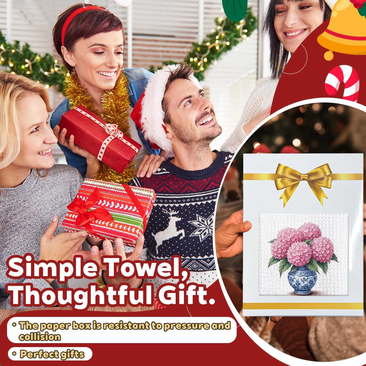 青と白のシノワズリーキッチンタオル、フローラルアジサイ指先装飾ハンドタオル、バスルームクリアランス用、ワッフルファームハウス磁器装飾