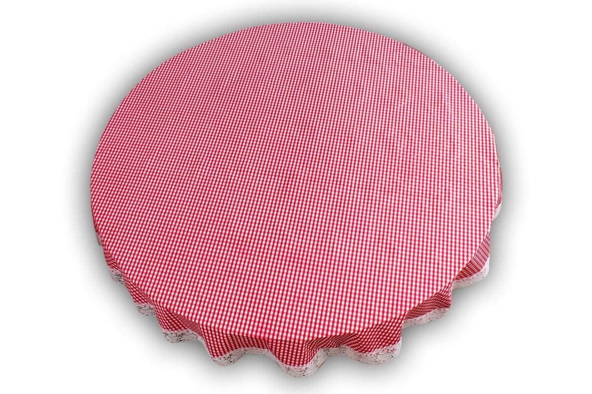 Center & Dining Table Cover Pink Color Check Printed Table Cloth with White Lace - Waterpoof & Dustproof Round Shape Table Cloth (40" Round)-Table Cloth Pink 2-image-44