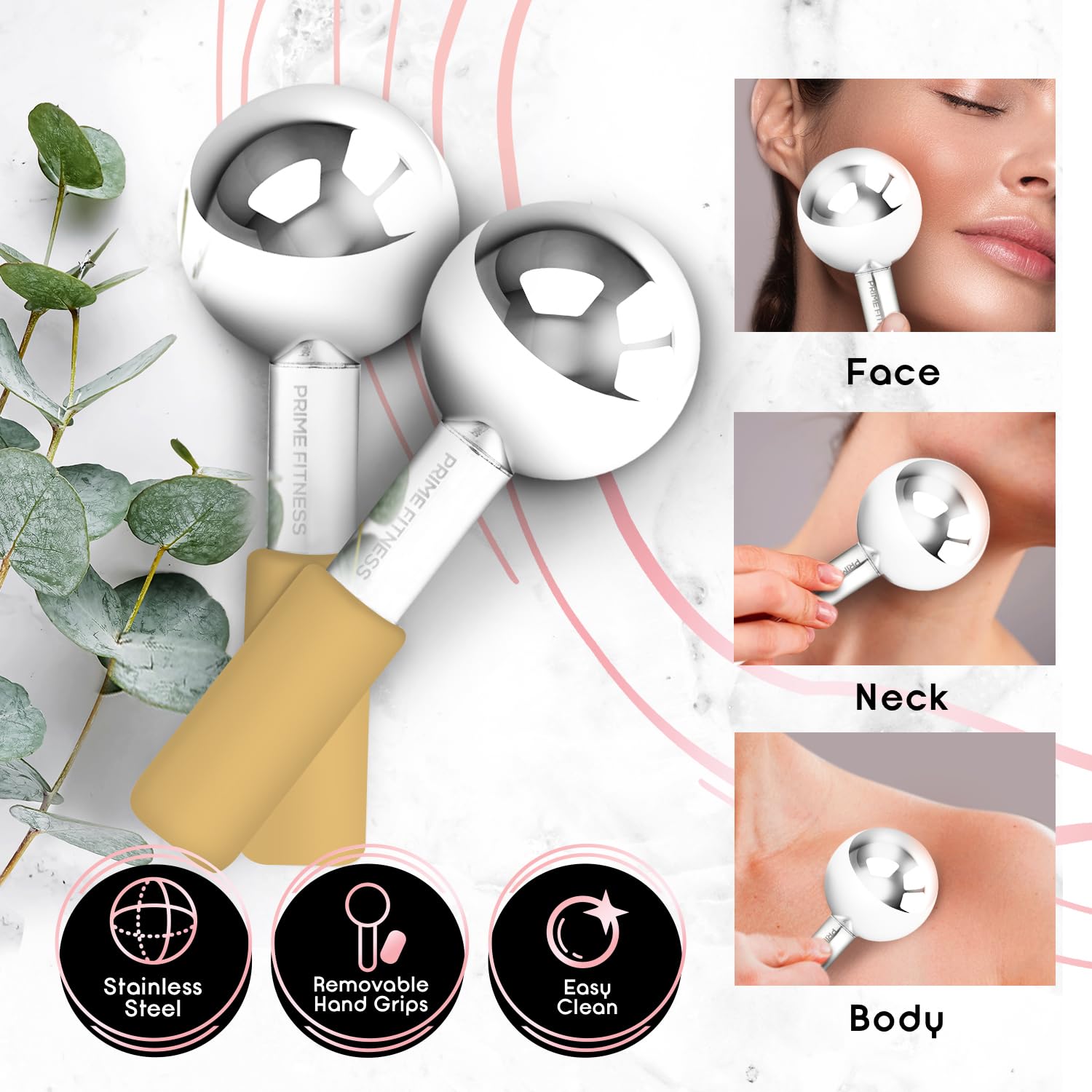 Globes for Face | Edelstahl-Eisroller Massagegerät für Gesicht, Hals und Augen | Innovative Hautpflege-Werkzeuge können bei dunklen Augenringen, Schwellungen, Falten, Kollagenproduktion (Gold)