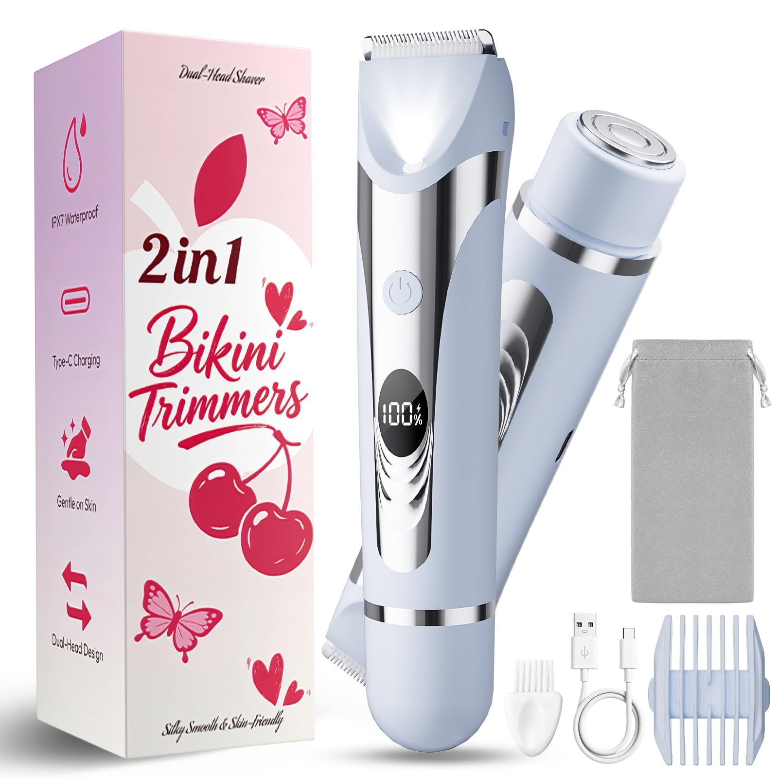 Wea&Hea Bikini Trimmer for Women, Electric Face and Body Shaver, Blue