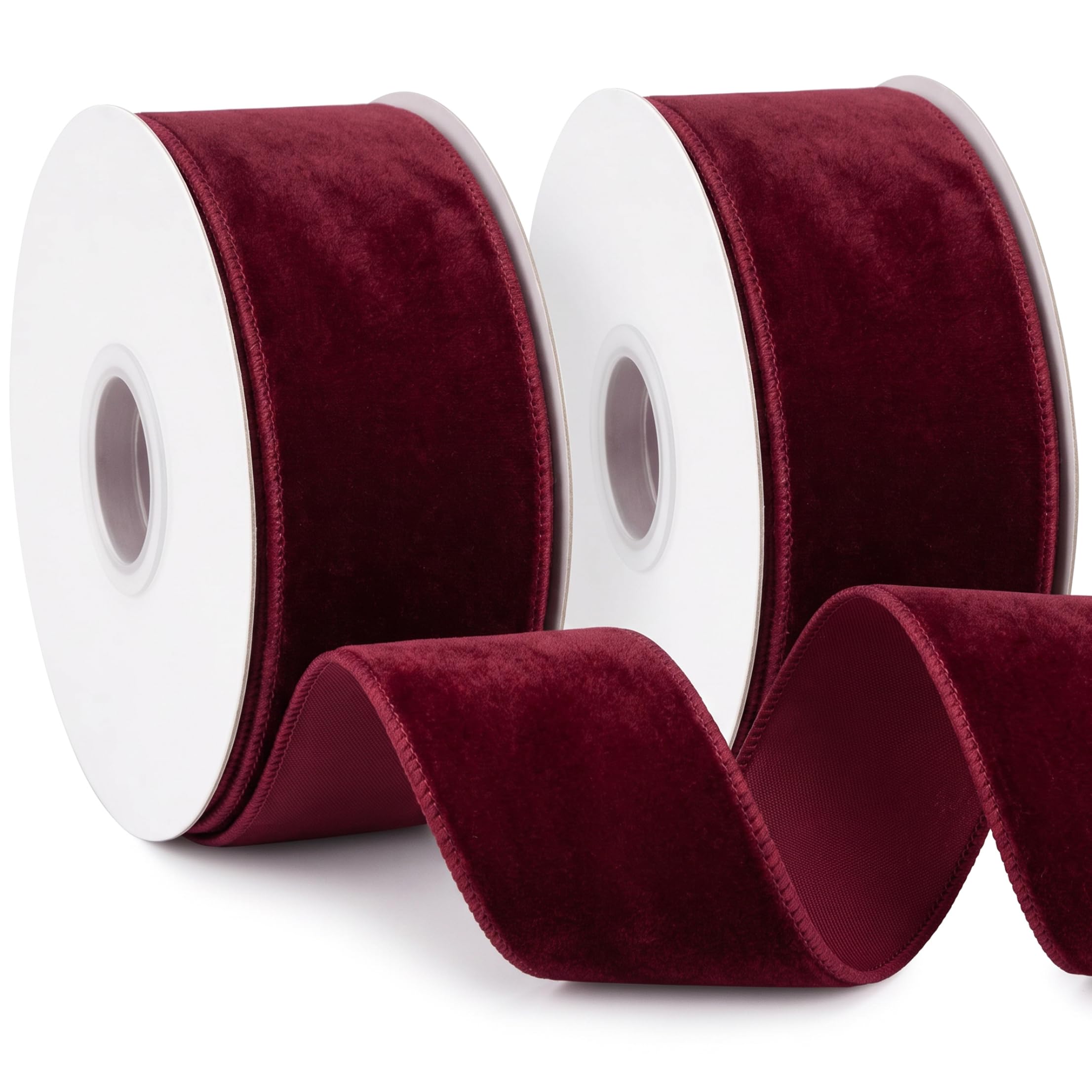 Velvet Christmas Ribbon, Burgundy Wired, 2.5" x30ft