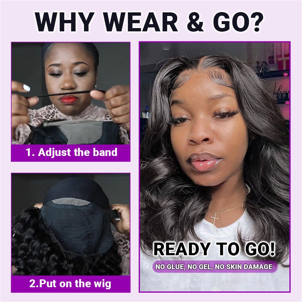 UCUVIC Wear And Go Glueless Wigs Human Hair Pre Plucked Pre Cut Curly 5x5 Body Wave Bob Wig Human Hair Lace Front Closure Wigs For Black Women 200 Density Curly Wig Glueless Wear And Go Black 18 Inch