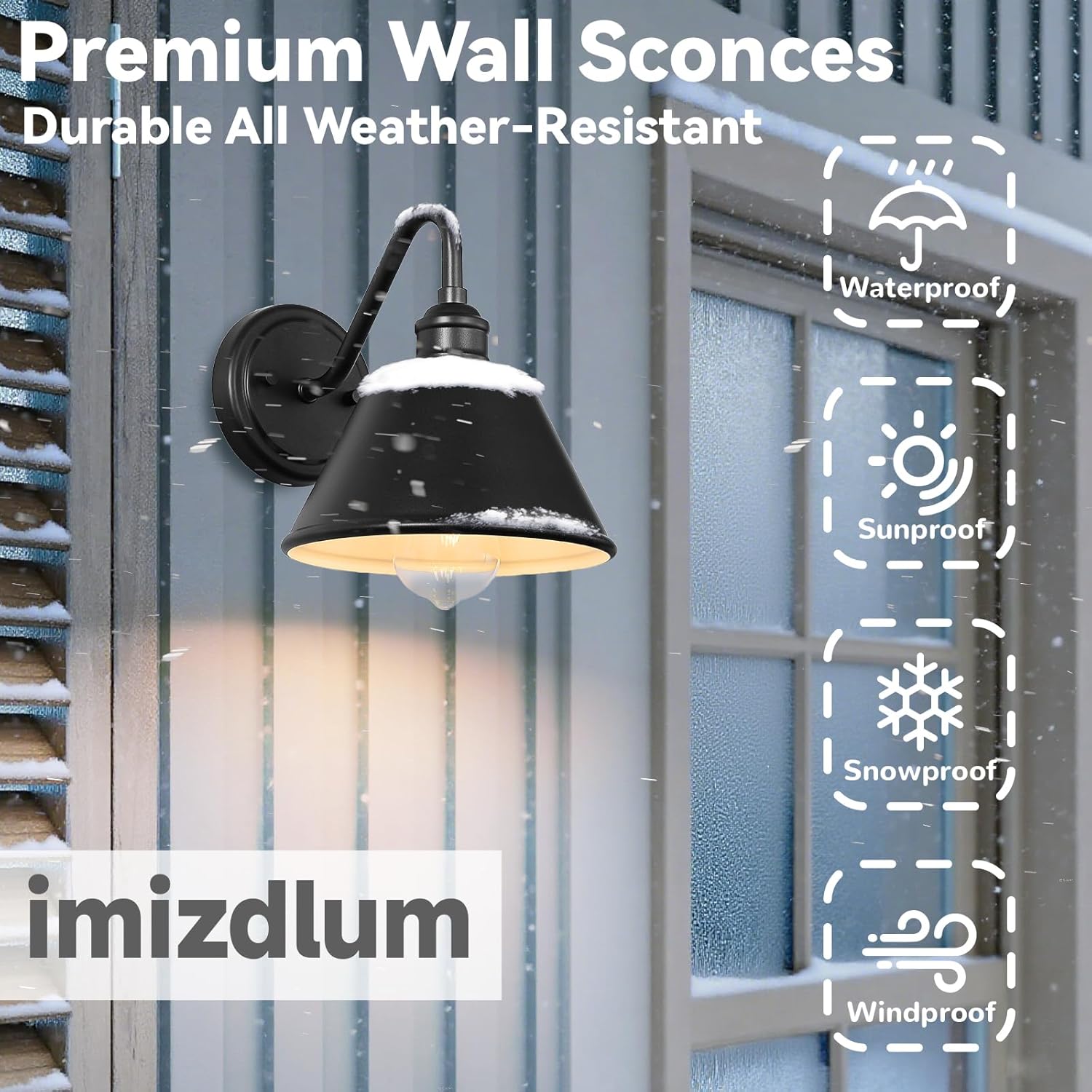 2-pack gooseneck outdoor barn light fixtures, 8 inch outdoor wall sconces, farmhouse barn light for porch, matte black exterior wall mount lights, anti-rust, garage, patio, e26 base, hardwired black 8 inch