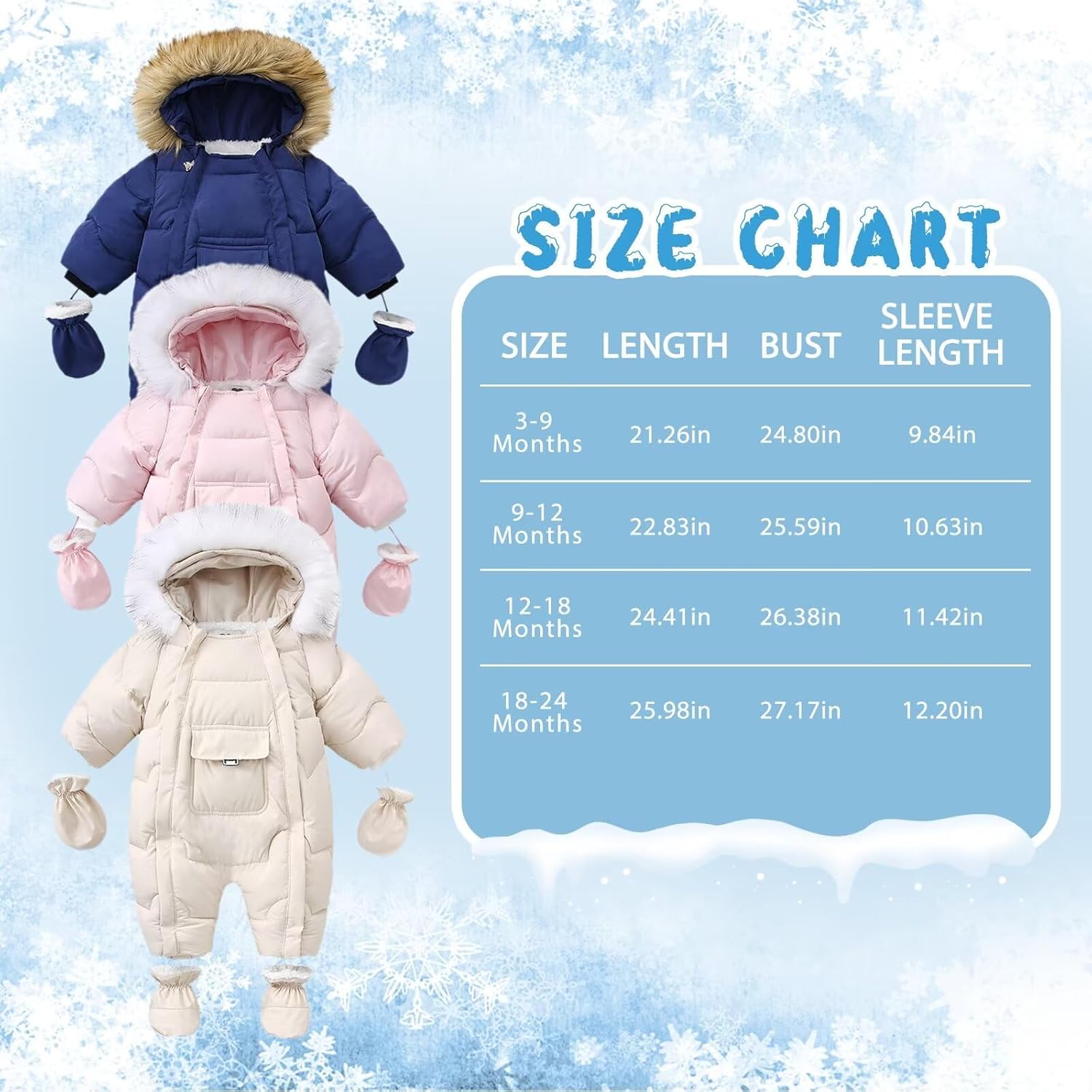 Baby Snowsuit Toddler Winter Unisex Romper Infant Girls Boys Solid Hooded Jumpsuit with Gloves Footie Down Coat Jacket - Image 6