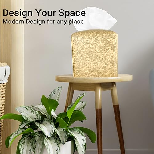 Miniatura 10 de Gashina Story Funda para caja de pañuelos  Funda de piel sintética de alta calidad  Organizador decorativo cuadrado de 5 x 5 pulgadas x 5 pulgadas