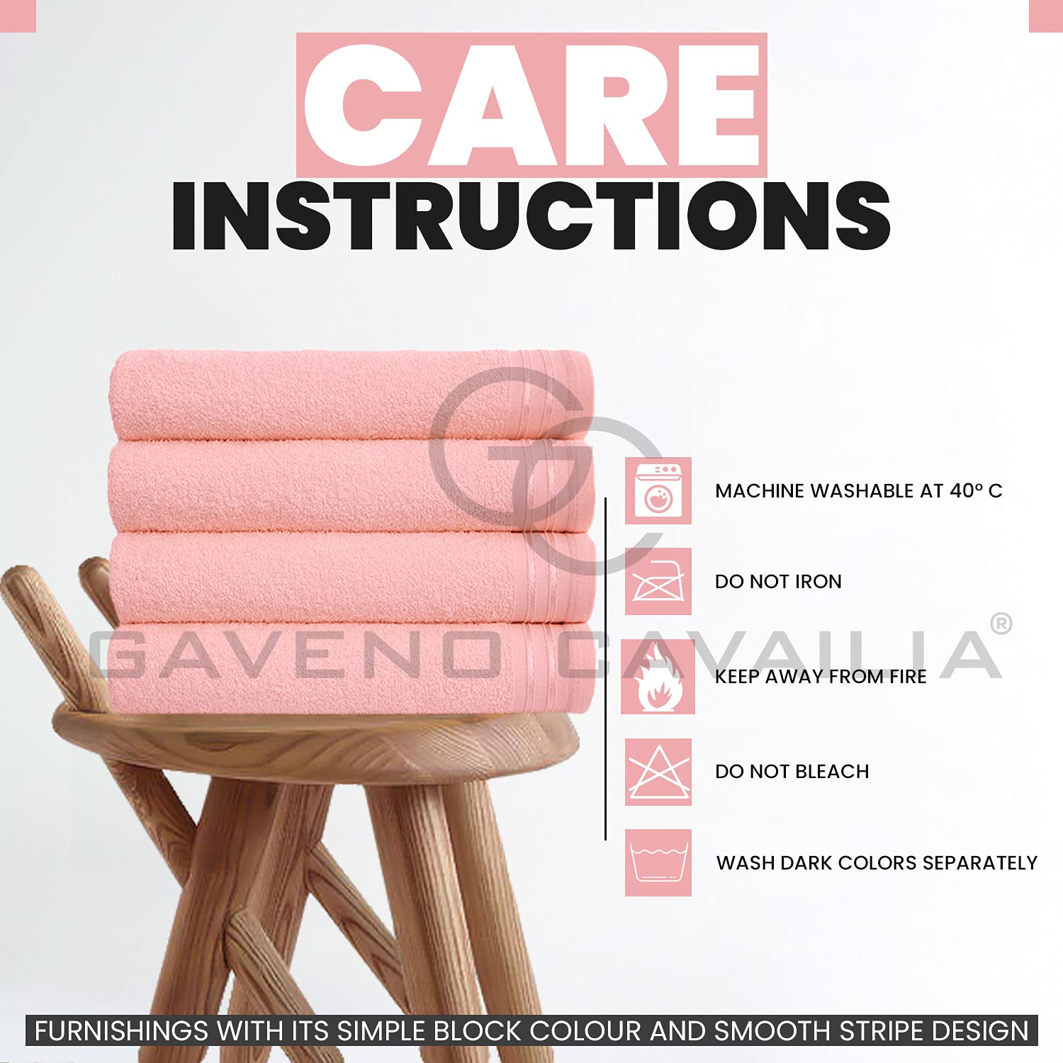 GC GAVENO CAVAILIA Lot de 4 Grandes Serviettes de Bain en Coton égyptien très absorbantes - Rose pâle - Séchage Rapide - 450 g/m² - Lavables - 75 x 135 cm