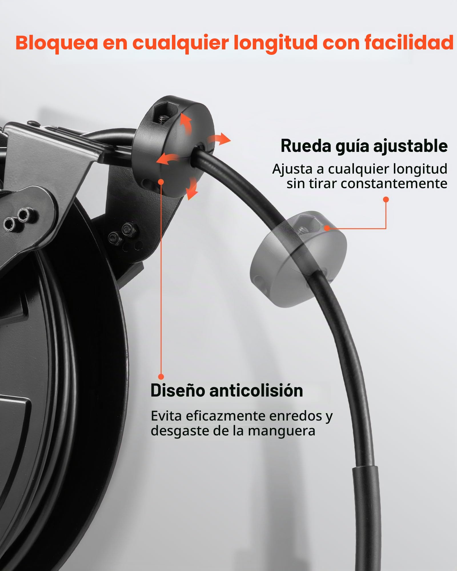 VEVOR Carrete de Manguera para Hidrolavadora 15,2 m x 9,5 mm, Retráctil de Acero, para Pared y Suelo, 275,8 bar de Presión, Rebobinado Automático para Lavado de Coches, Suelos y Jardines, Negro