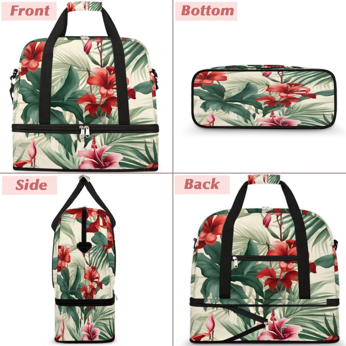 QsirBC Summer Floral Pattern Gym Bag for Women Duffle Tote with Shoes Compartment Men Weekender Duffel for Dance Travel Sports Swimming Overnight