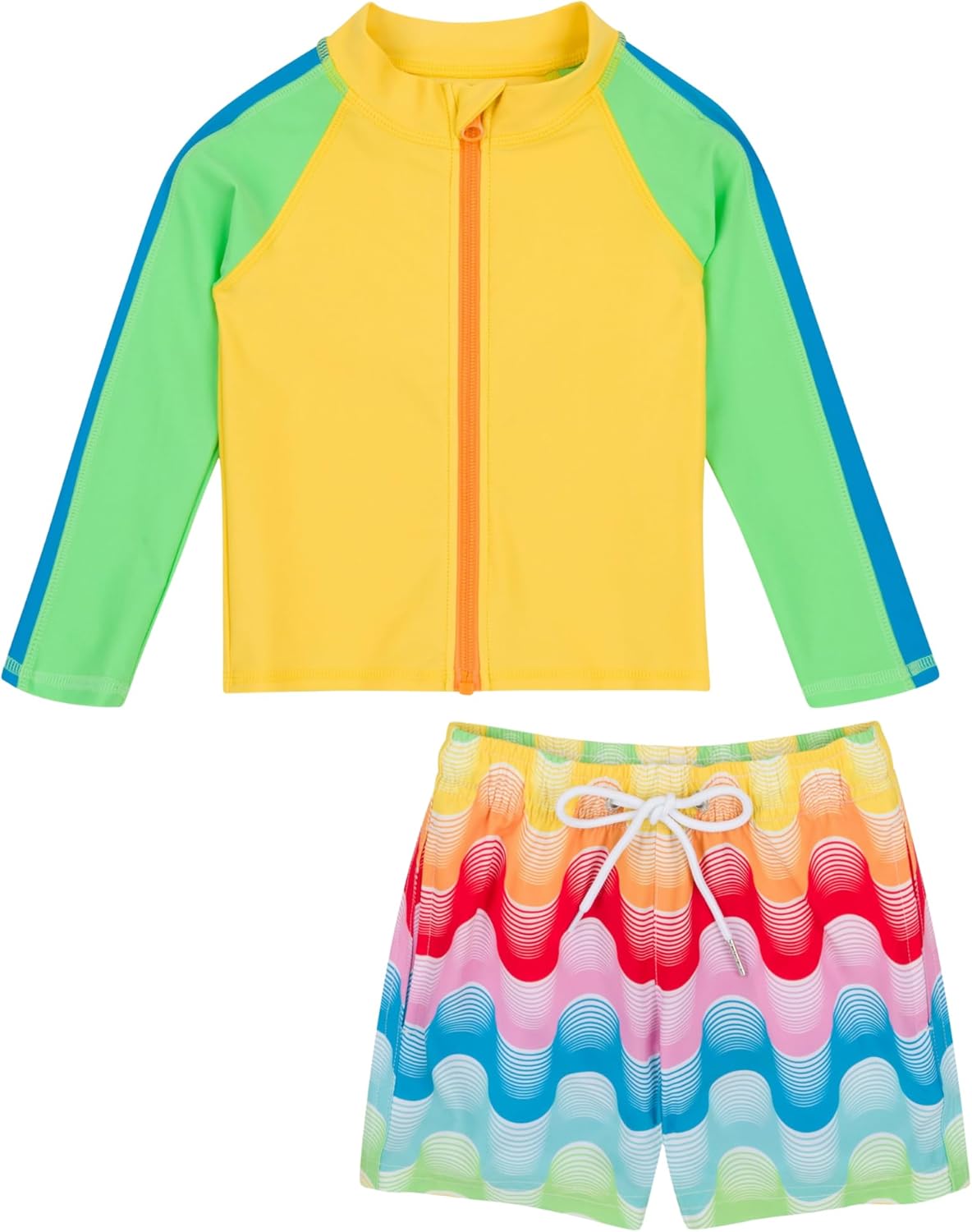 SwimZip Boys' Long Sleeve Rash Guard & Swim Shorts Set - UPF 50+ Sun Protection