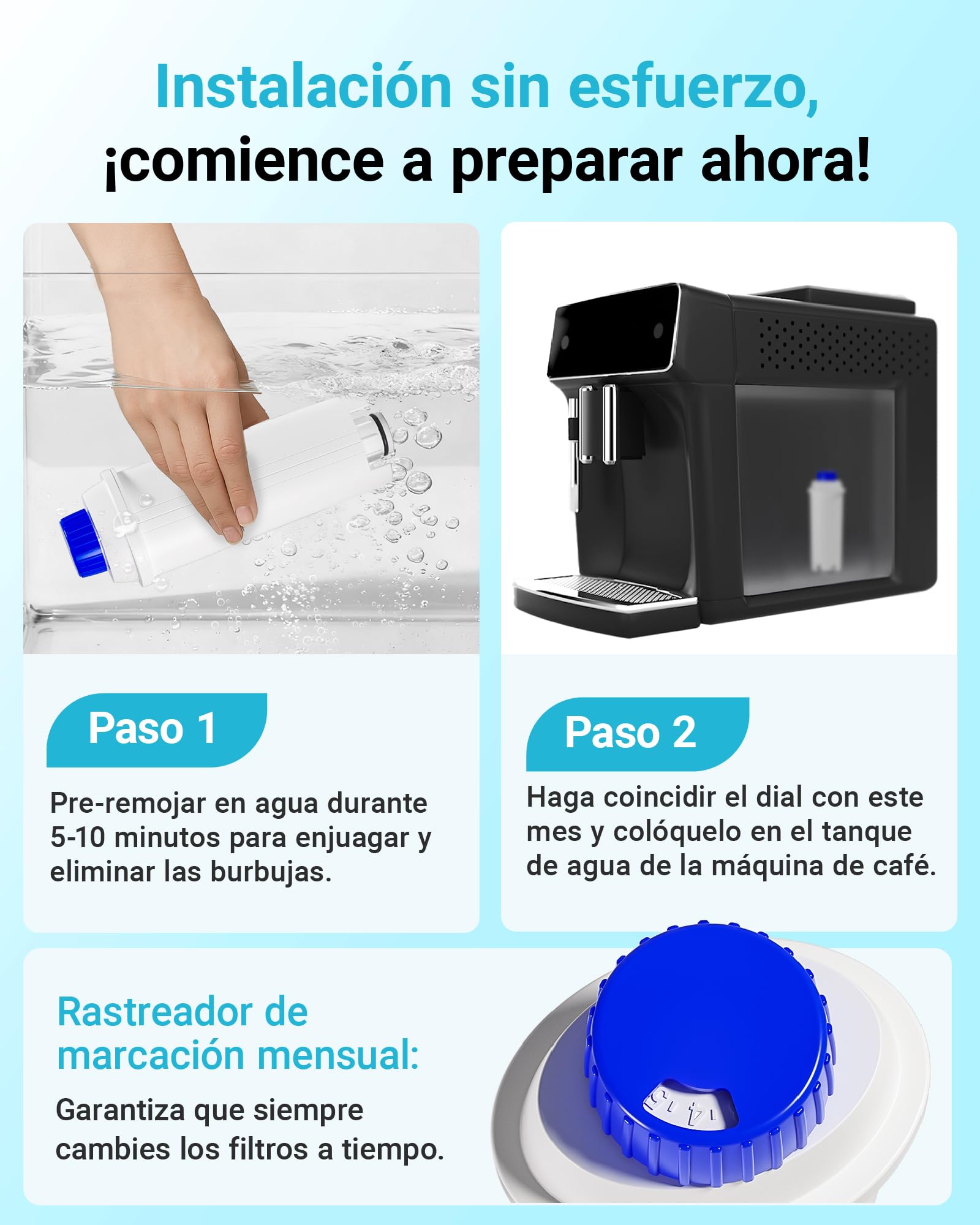 AQUA CREST Filtro de Agua, Repuesto para Filtro De'Longhi® DLSC002 (12) | Filtro de Repuesto para De'Longhi® DLSC002, ECAM, Eletta, Dinamica, Magnifica, ETAM Autentica, Certificado TÜV SÜD