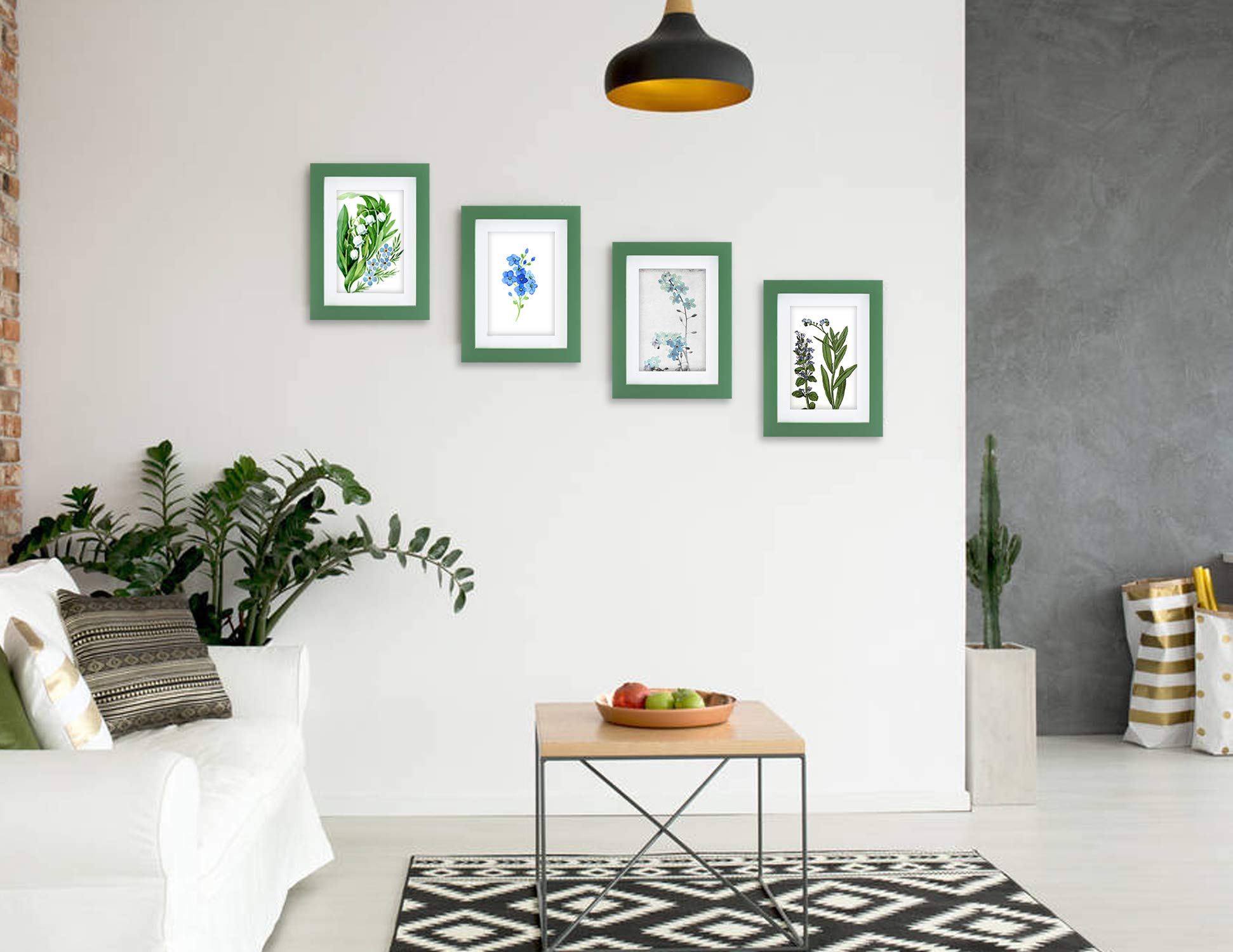 Marcos de Fotos Portarretratos de 5 x 7 pulgadas, Madera Maciza, Color Verde, Paquete de 2 para Montaje en Pared y Exhibición de Mesa