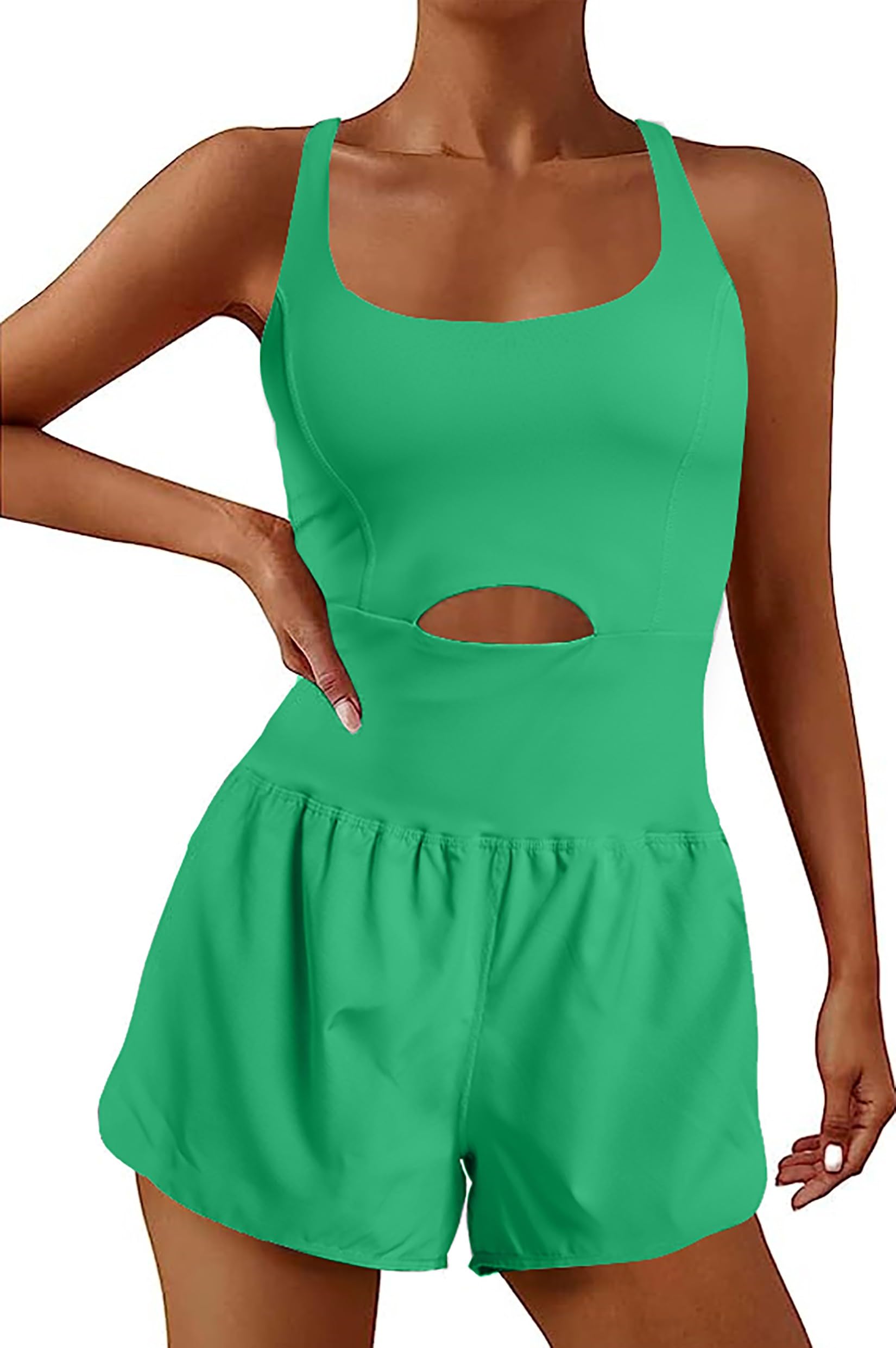 YOAKUKA Womens Workout Rompers Running Outfits Padded Bra Tennis Exercise Jumpsuits Gym Clothes