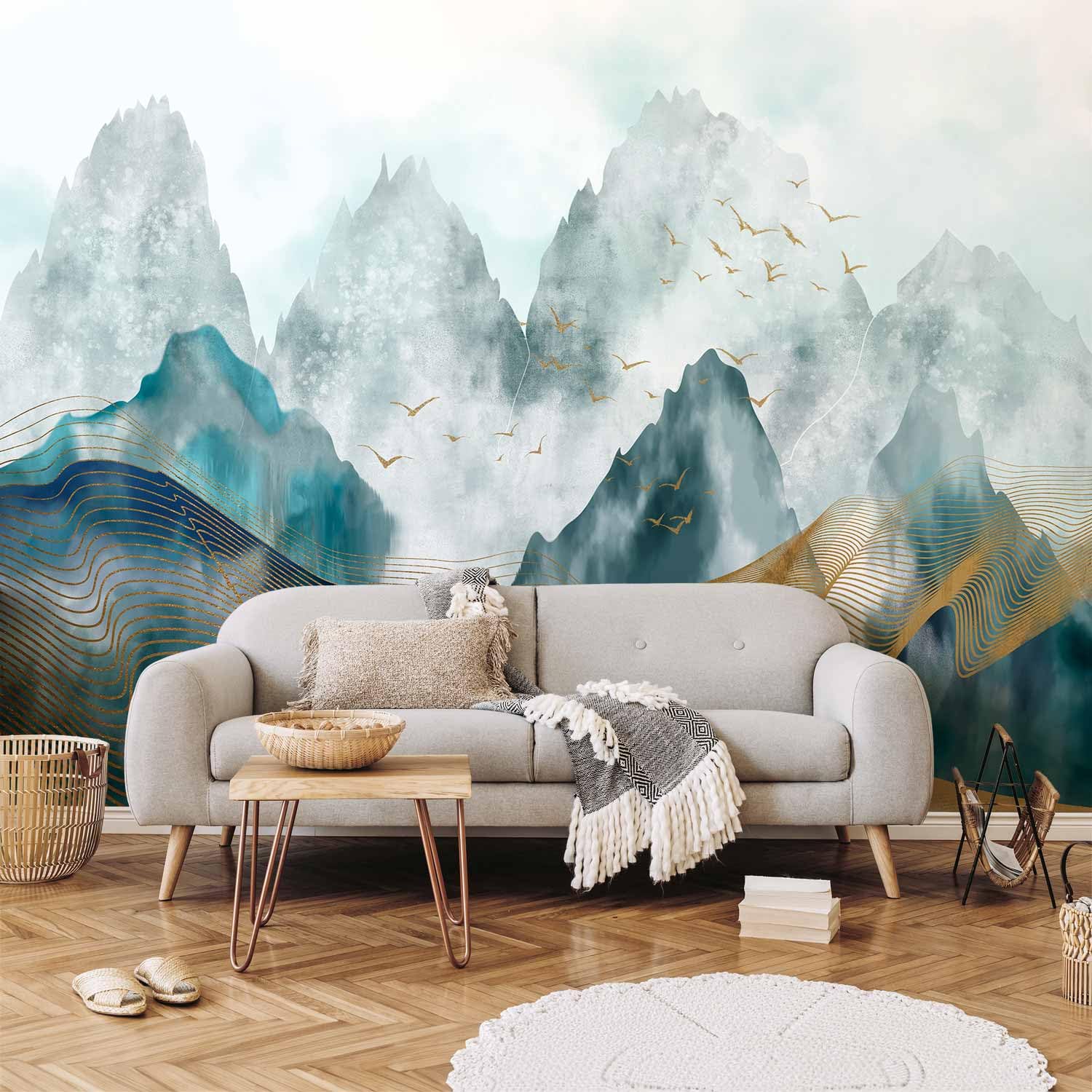 artgeist Wall Mural Nordic Style 138x101 in - Non-Woven Wallpaper Fleece Wall Decor Photo Print Picture Image Design Home Mural Mountains Watercolor Landscape f-A-10133-a-a