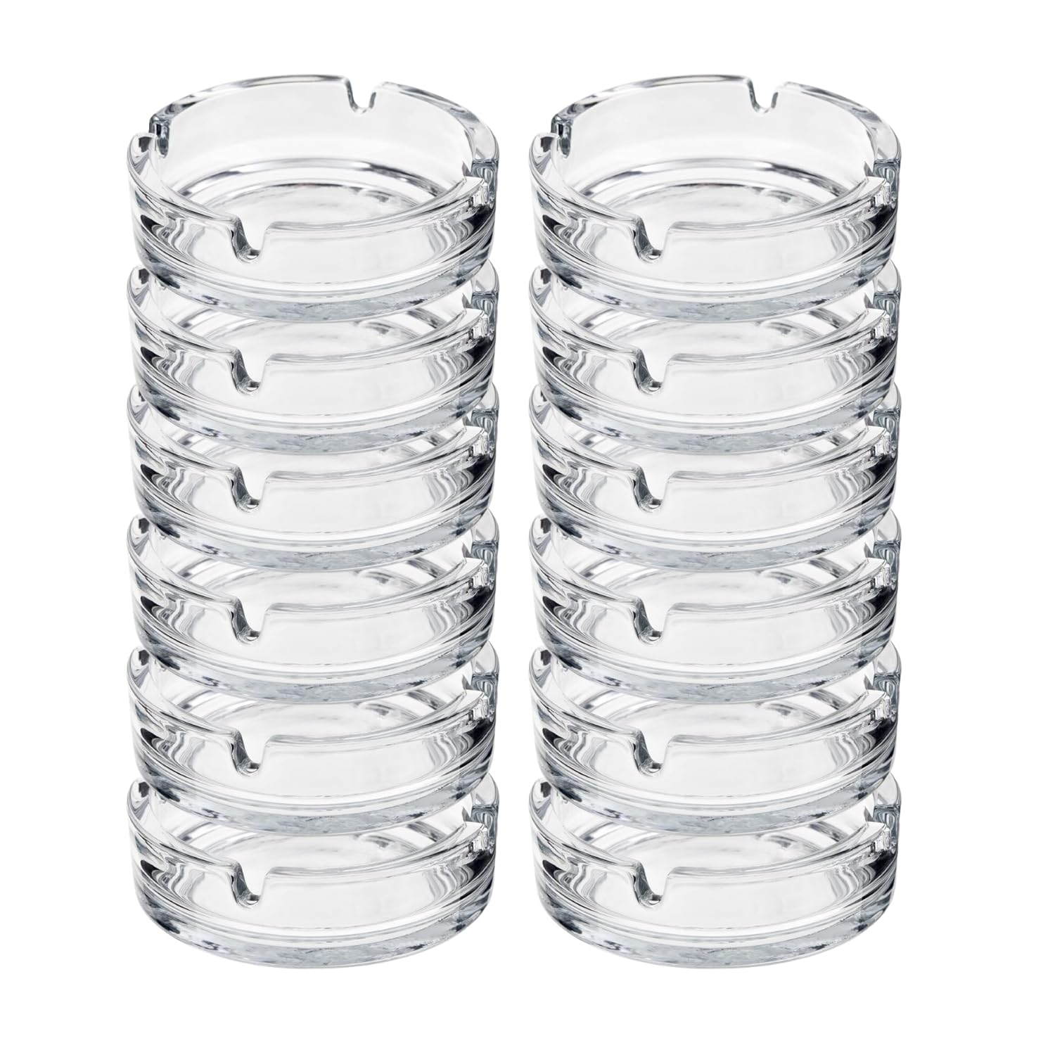HOMESHOPA Round Glass Ashtrays, 12 Pack Solid & Practical Transparent Glass Ash Tray for Cigarettes Cigars, Clear Stackable Ashtray for Indoor Outdoor Home Office Restaurant Decorative Tabletop