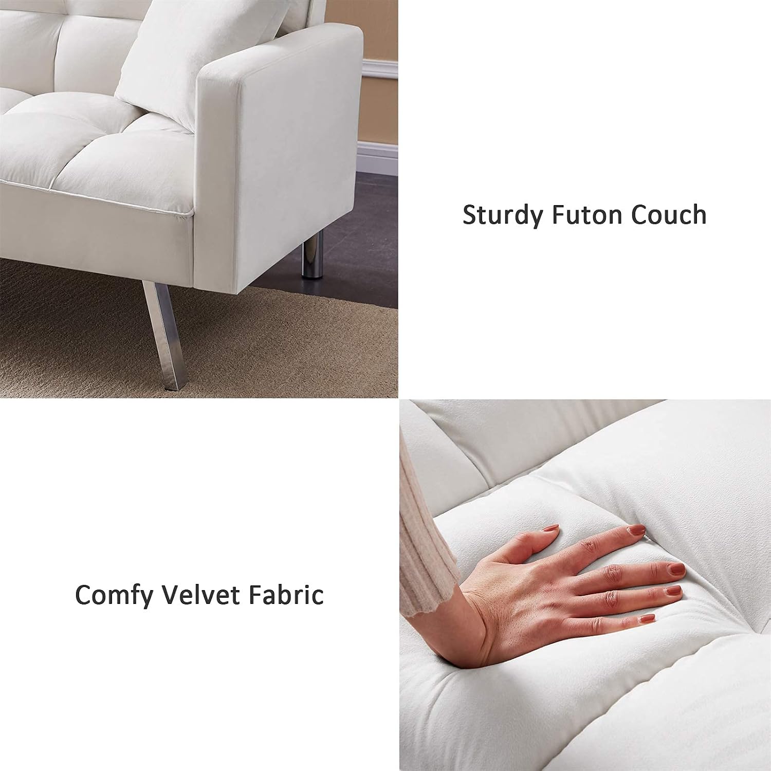 Olela Sleeper Sofa Bed Modern Tuft Futon Couch Convertible Loveseat Sleeper Reclining Sofa Bed Twin Size with Arms and 2 Pillows for Living Room, Cream