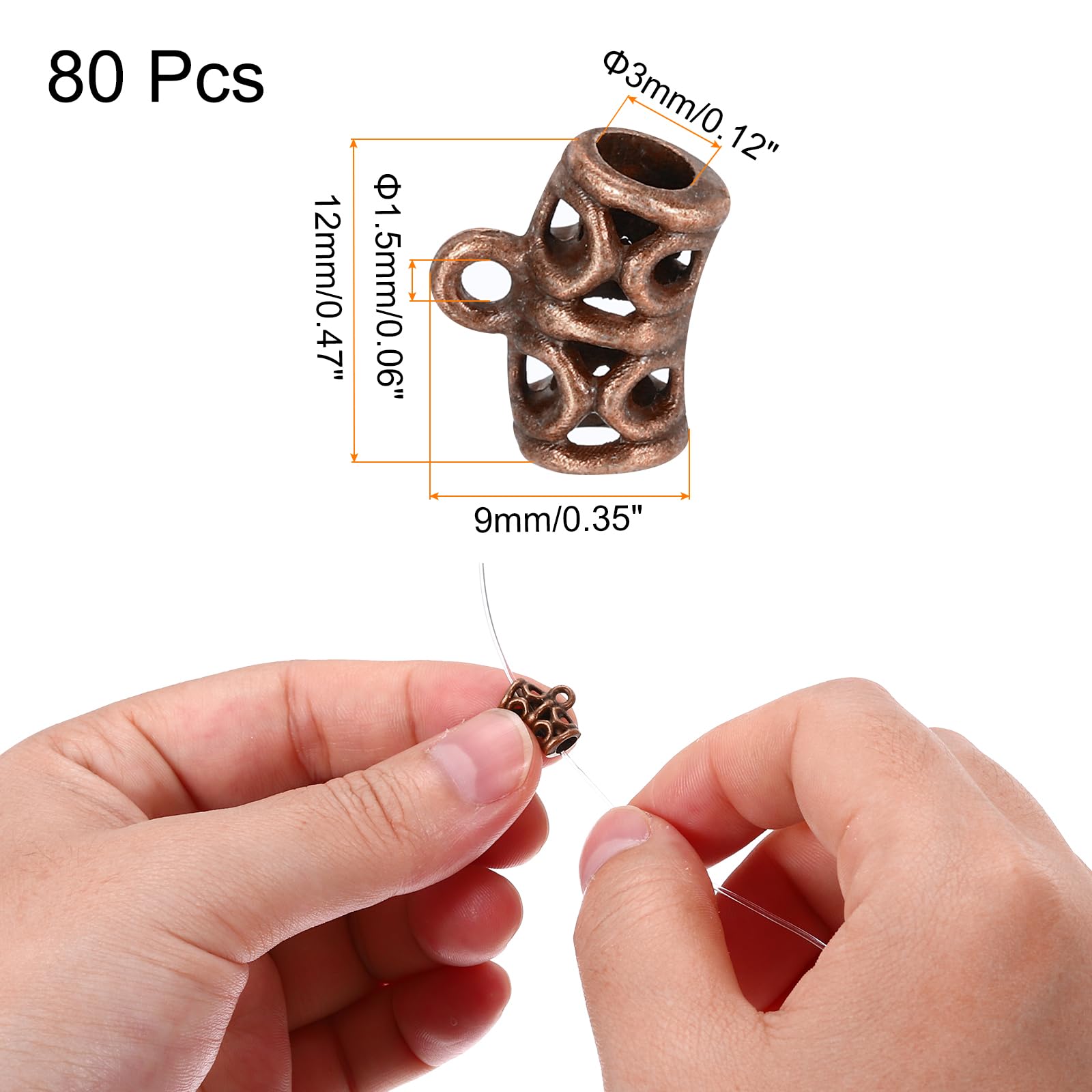 PATIKIL Spacer Bail Bead, 80 Pcs Spacer Beads Charms Holder Bracelet Tube Beads Hanger for Necklace Jewelry DIY Making Copper - Image 2
