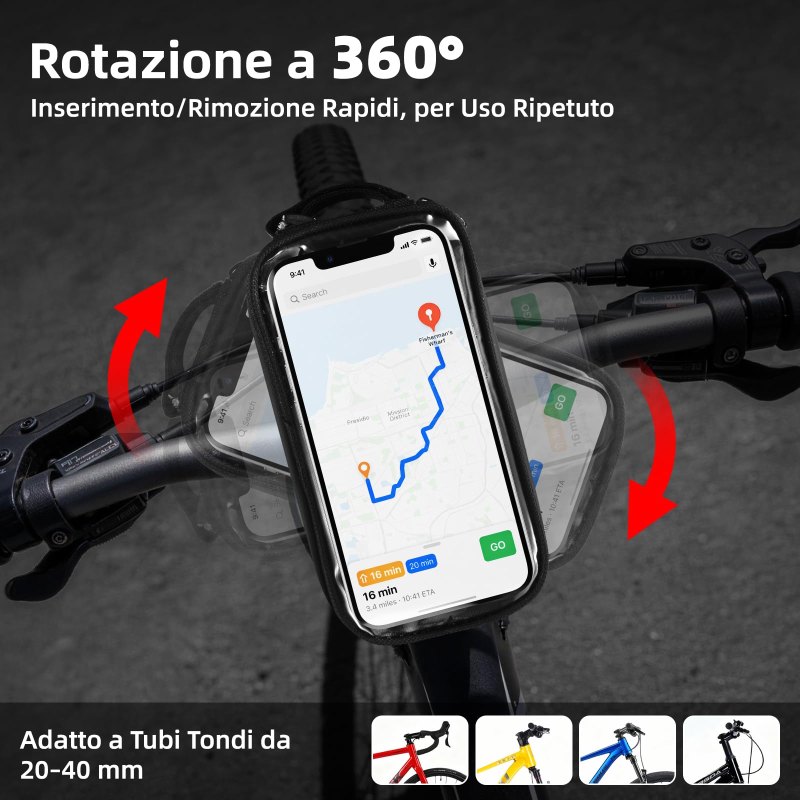 Borsa Telaio Bici Impermeabile 1,9L con Supporto Manubrio, TPU Touch Screen per Smartphone Fino a 6.7" – Impermeabile e Antivibrazione per MTB e Commuting, Installazione Rapida