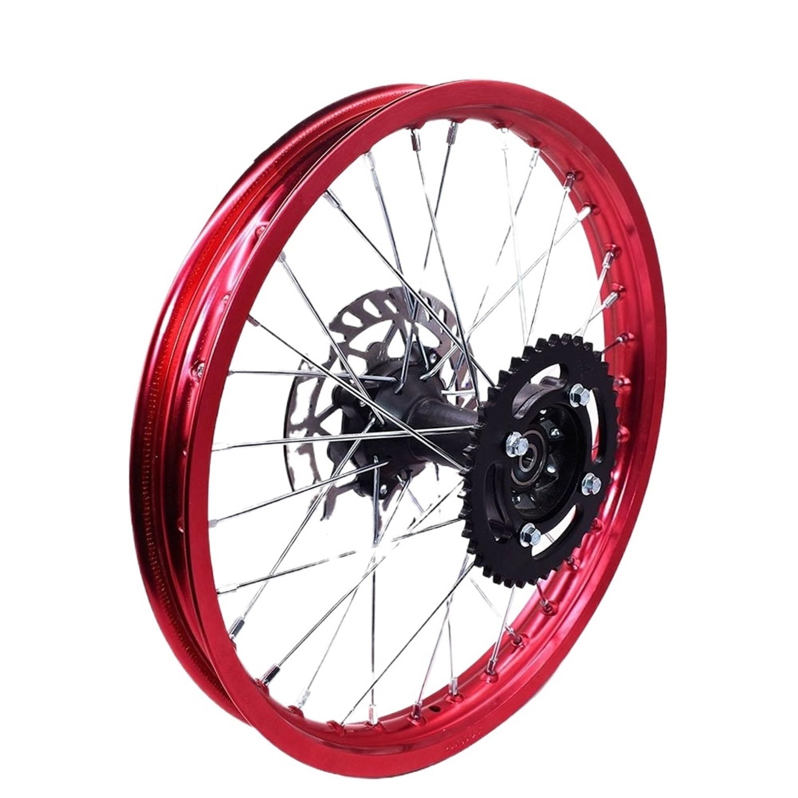 Motorradräder 1,60 x 17 Zoll Hinterradfelgen aus Aluminiumlegierung, Kreis von 17 Zoll Rad mit Scheibenbremsenritzel für Dirt Pit Bike Felgen Set(428-12MM-Red)