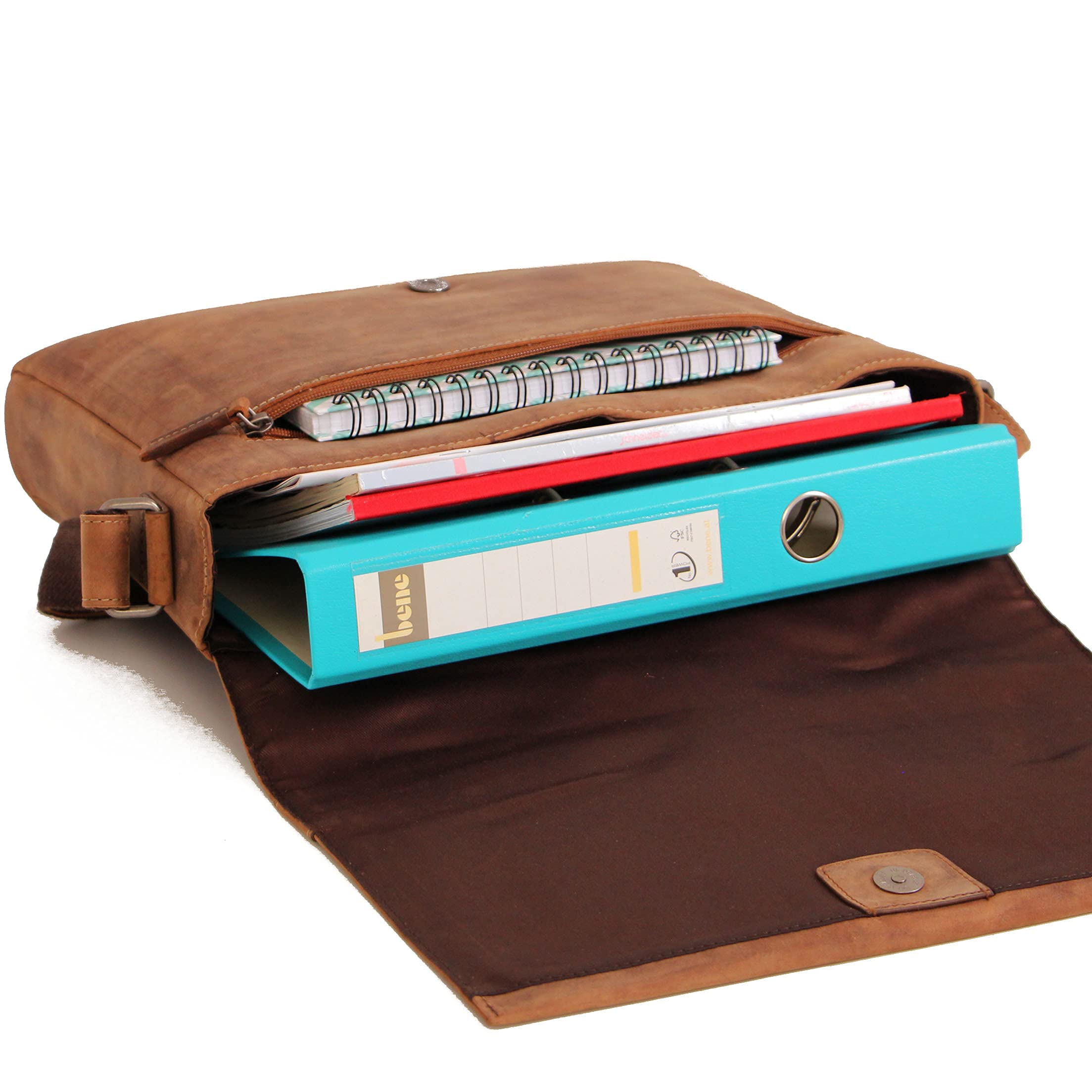 ALMADIH Leder Umhängetasche braun Vintage aus Rindsleder - Ledertasche mit gepolstertem Laptop Fach, Leder Messenger Unitasche Büchertasche Schultertasche Freizeittasche