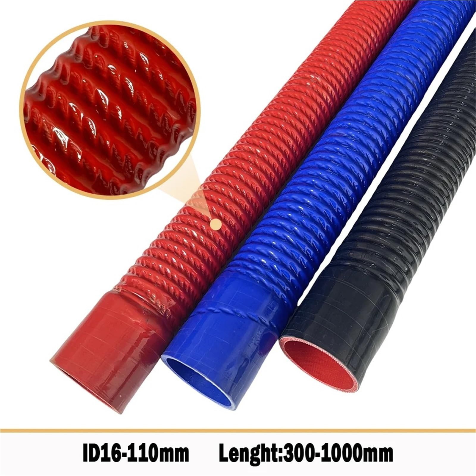 Tubo Di Aspirazione Aria Tubo Corrugato In Filo Acciaio Nero Flessibile In Silicone Aspirazione Ad Alta Pressione Temperatura Collegamento Filtro Dell'aria Intercooler(1000mm,ID 50mm)