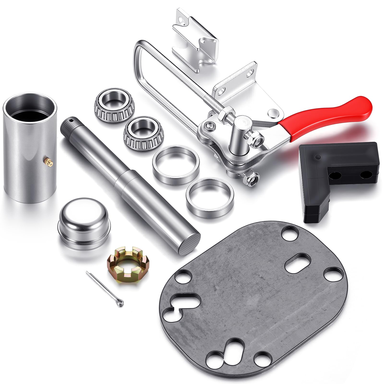 Tire Carrier Hinge Kit Include Necessary Latch, Slewing Bearing, Bearing Hub and Seal, Brake Cover, Metal Plate and Poly Urethane Stop Spare Tire Carrier Hing Kit for Installation